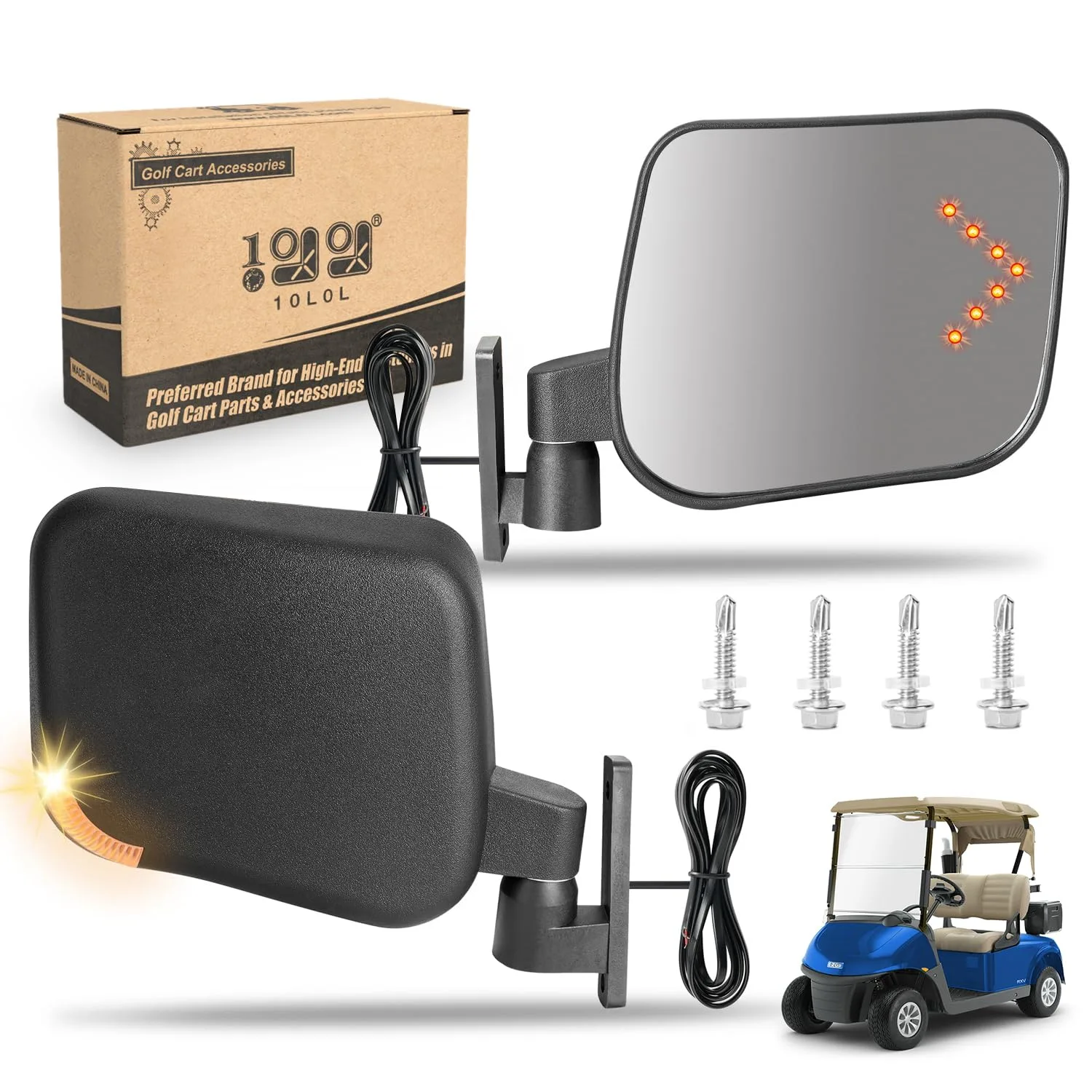 10L0L Golf Cart Side Mirrors with Turn Signals
