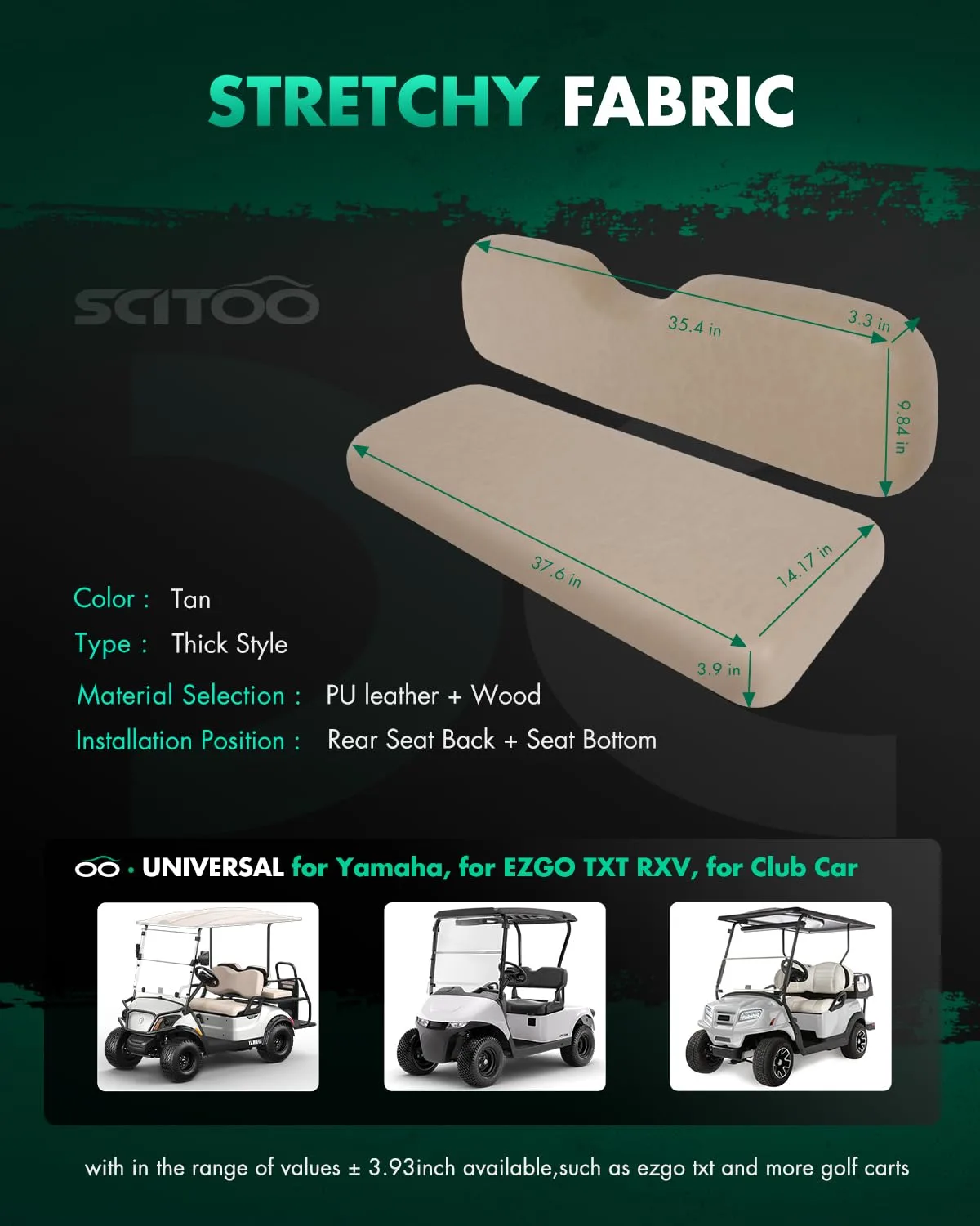 SCITOO Rear Flip Seat Cushions for E-Z-GO, Club Car & Yamaha image 2