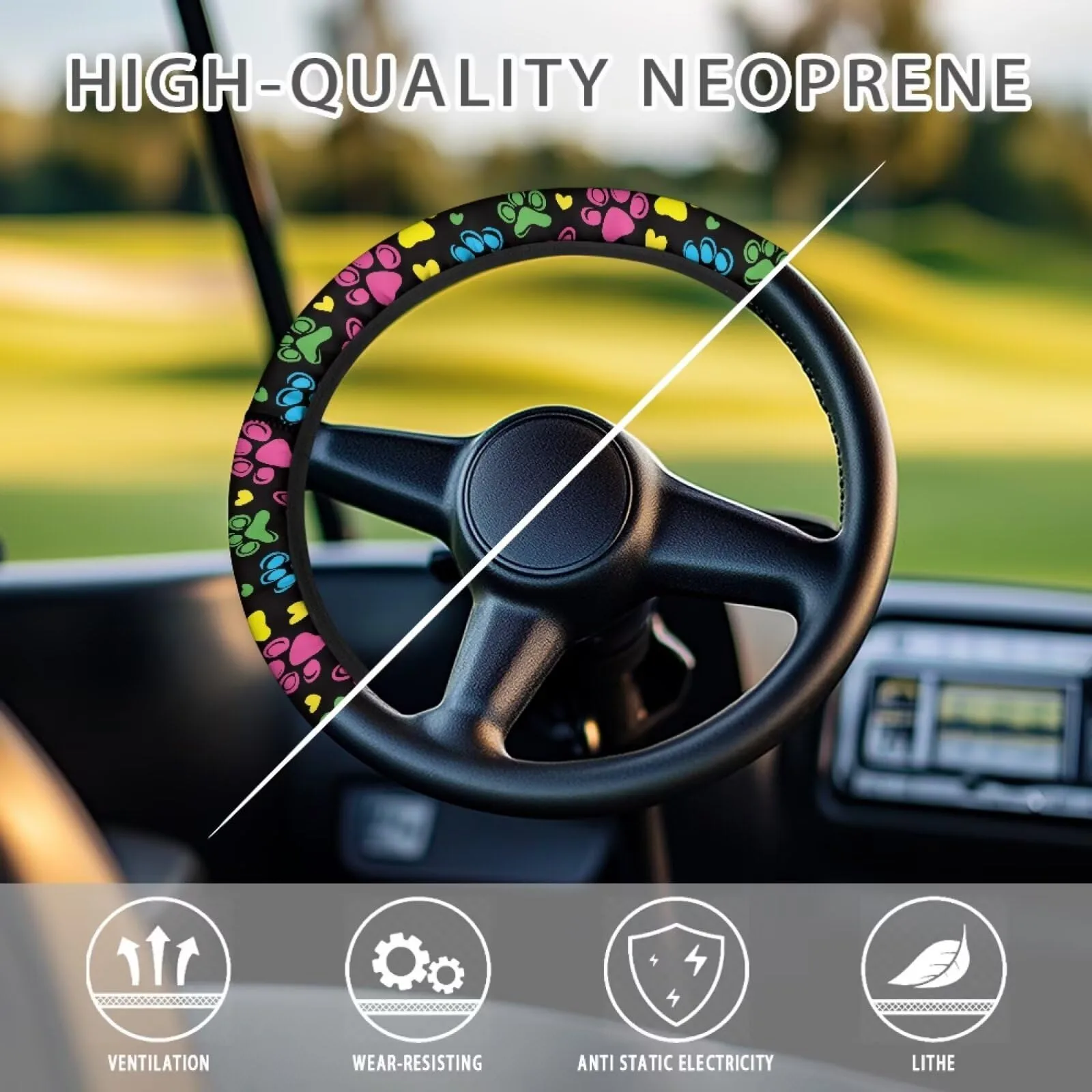 Knextrepoy 13-14 Inch Golf Cart Steering Wheel Cover - Fashion Dog Paw image 4