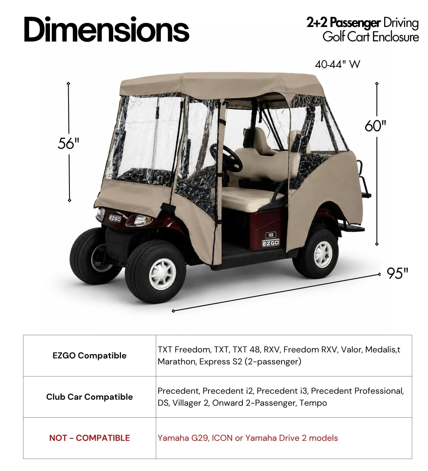 Formosa Covers 4-Passenger Golf Cart Enclosure, 58-Inch Short Roof image 2