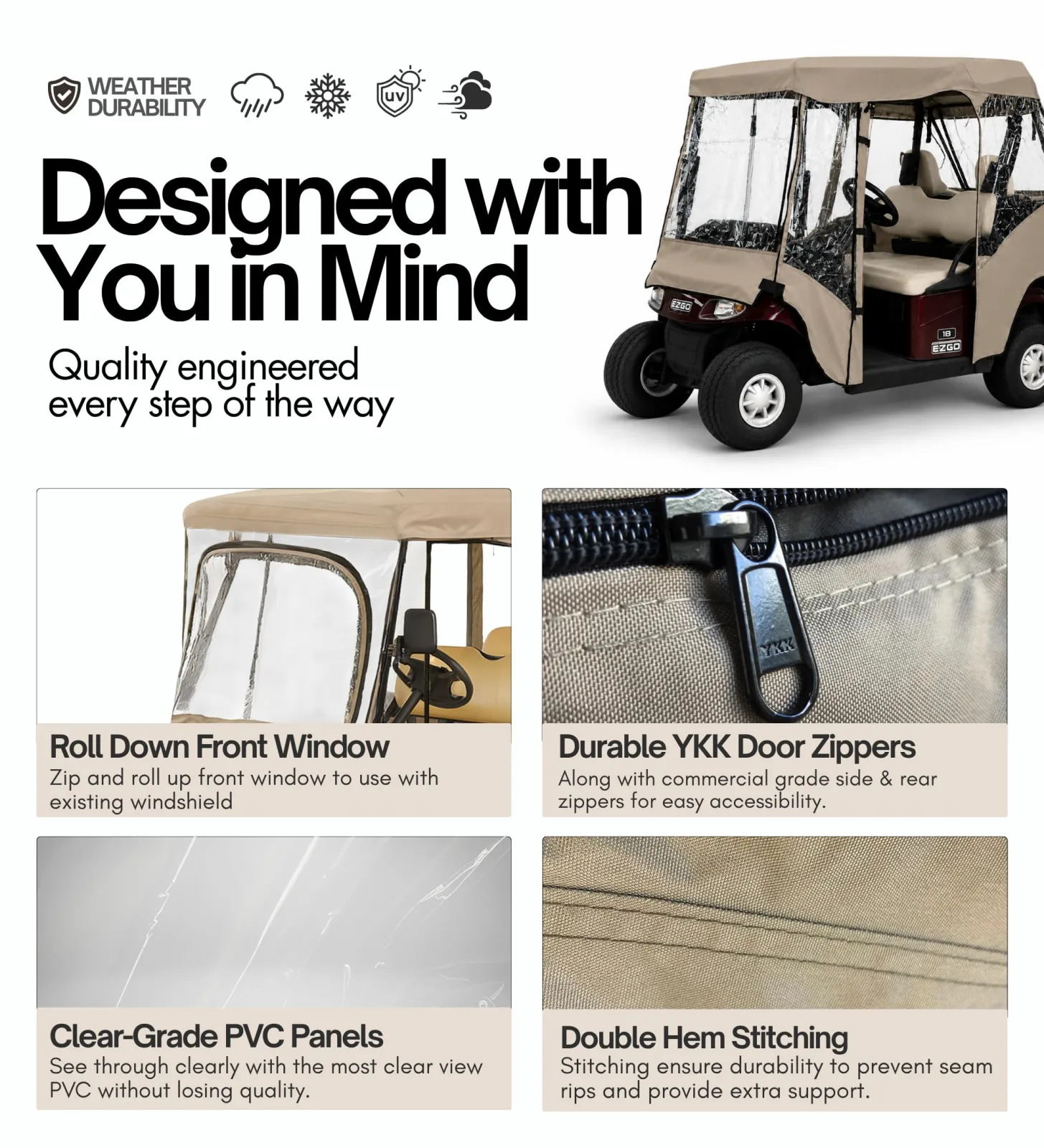 Formosa Covers 4-Passenger Golf Cart Enclosure, 58-Inch Short Roof image 3