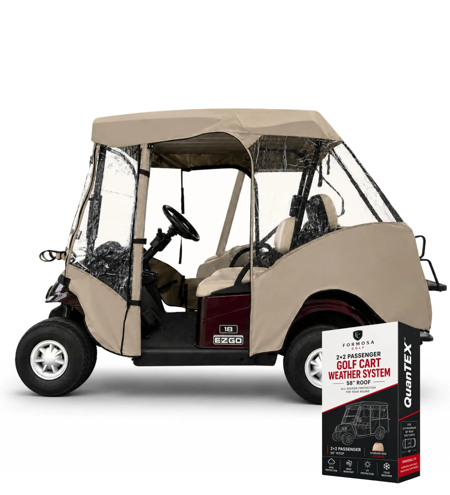 Formosa Covers 4-Passenger Golf Cart Enclosure, 58-Inch Short Roof
