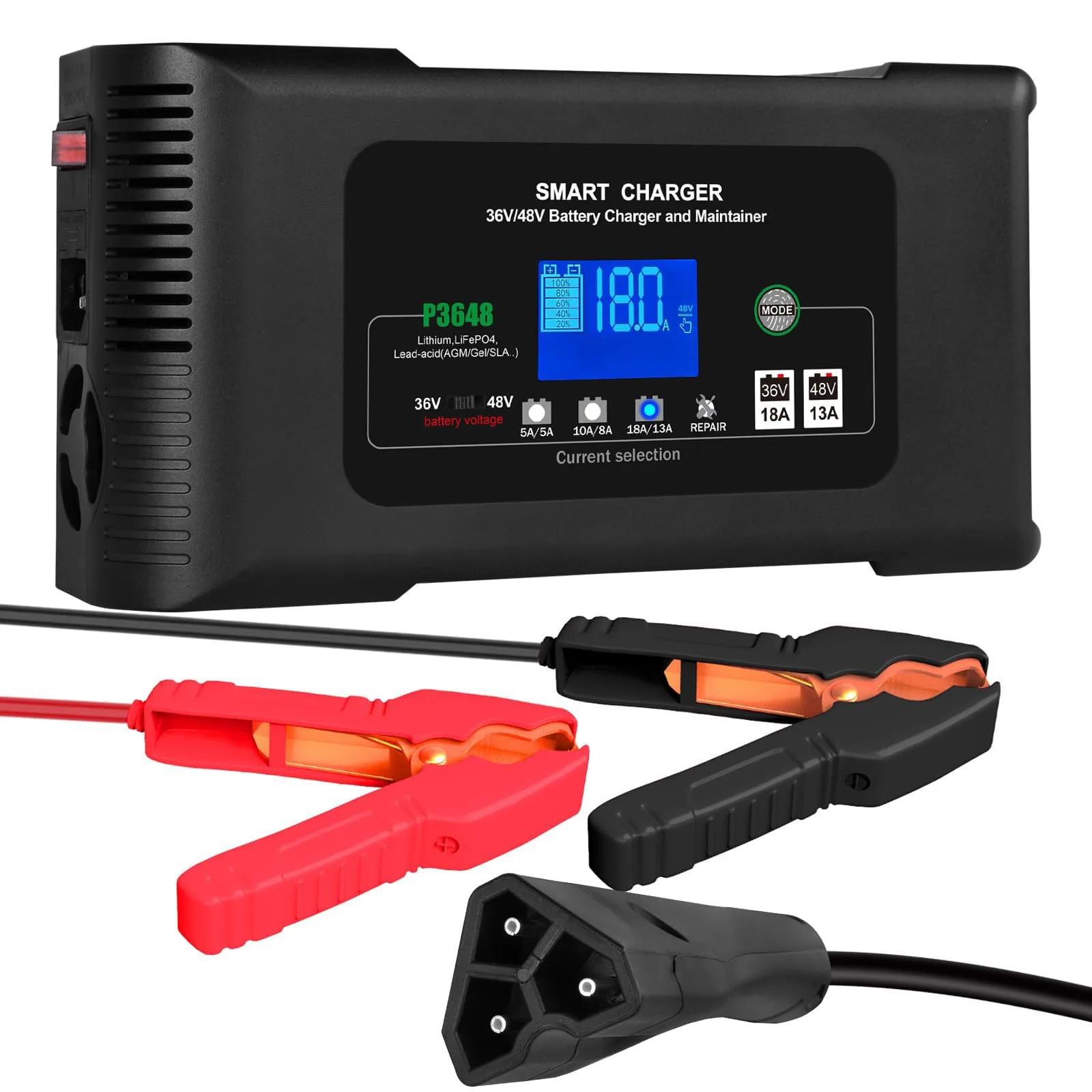 YHCHKJ P3648A 36V/48V Smart Golf Cart Charger (3‑Pin Triangle)