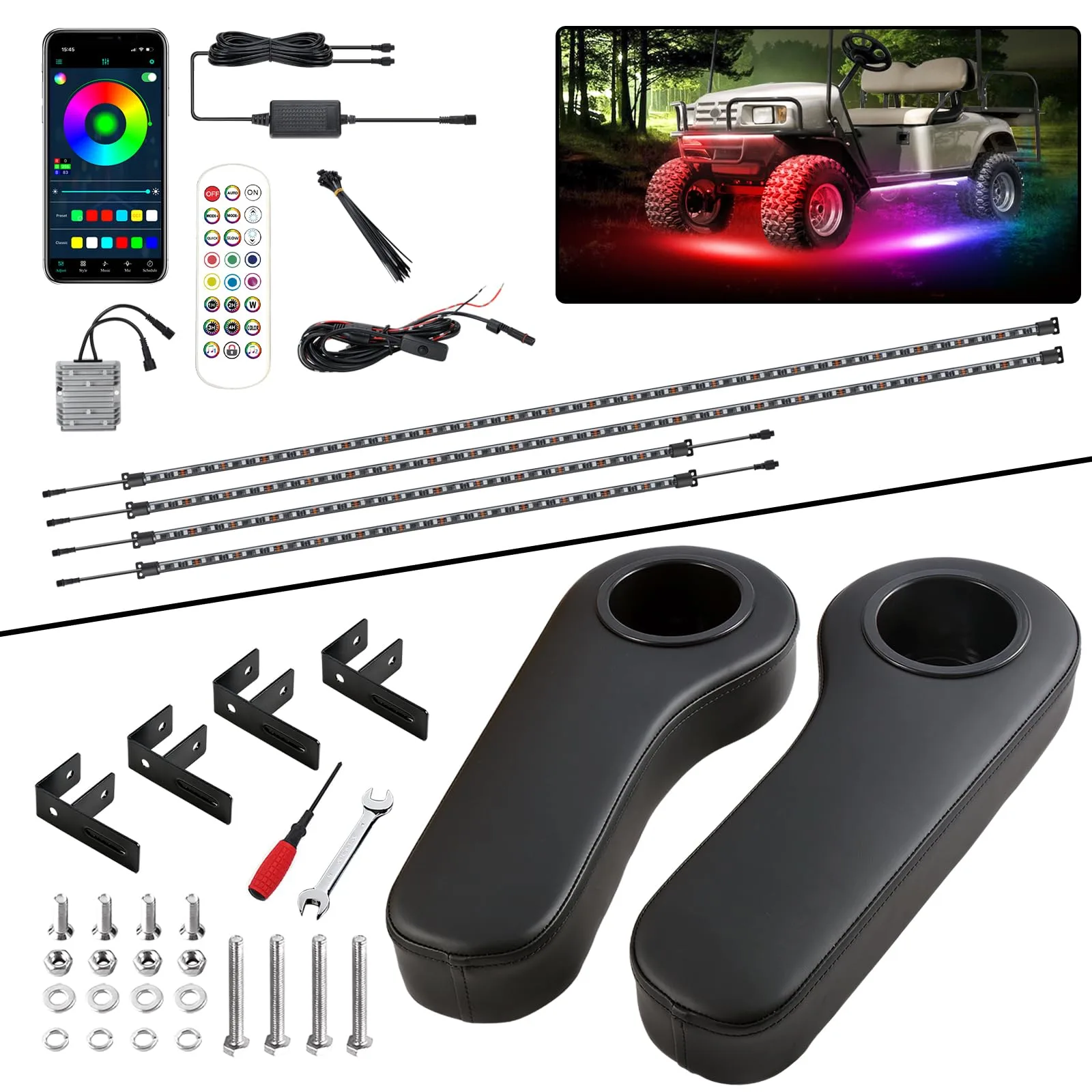 Roykaw Golf Cart Underglow LED Lights with Armrests