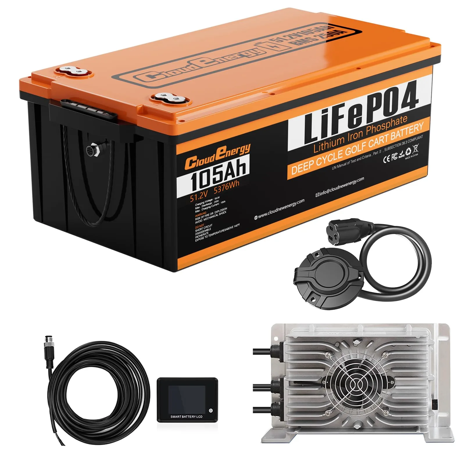 Cloudenergy 51.2V 105Ah LiFePO4 Golf Cart Battery Kit