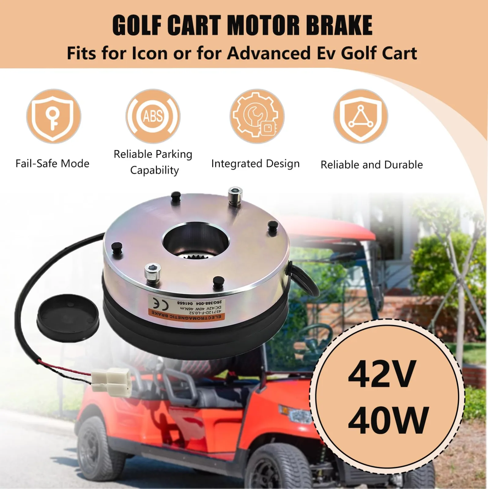Ballmers 45712D-F-L0.52 42V Golf Cart Motor Brake image 2