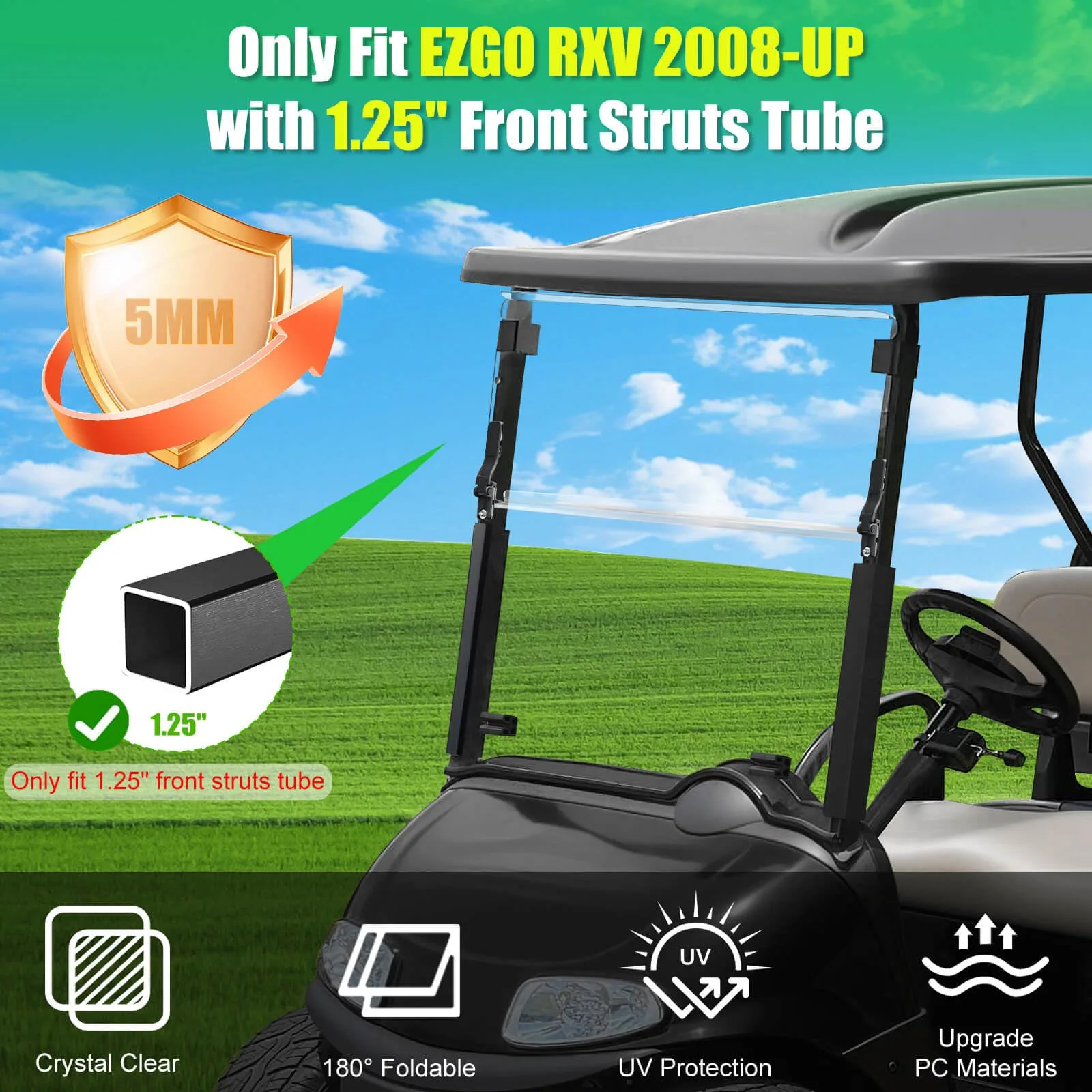 LEAPGOMAX 5mm Clear Polycarbonate Windshield for E-Z-GO RXV 2008+ image 2