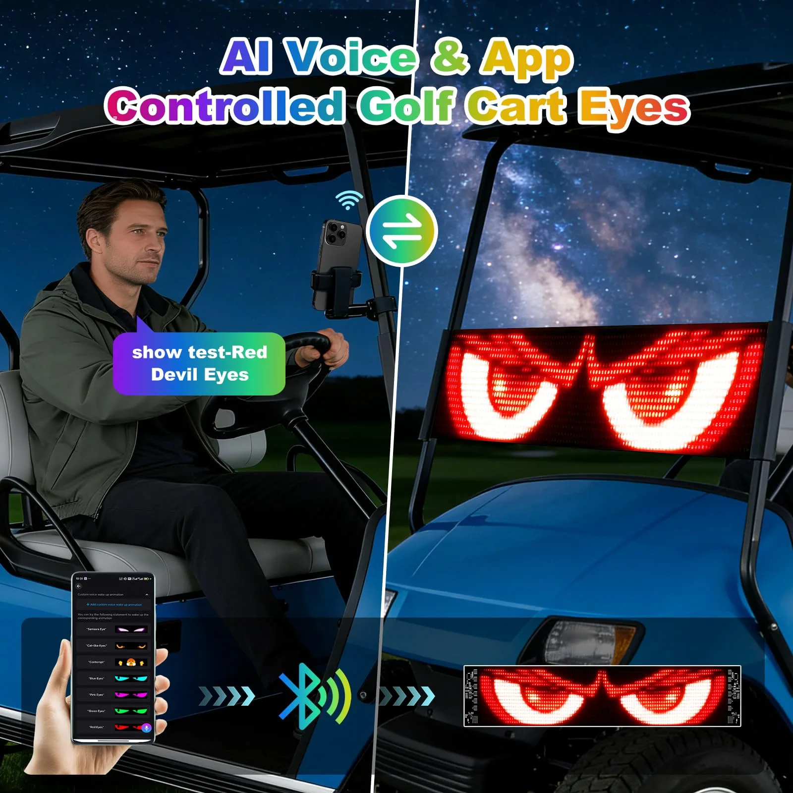 GENOUR AI Voice-Controlled Golf Cart Devil Eyes LED Light image 3