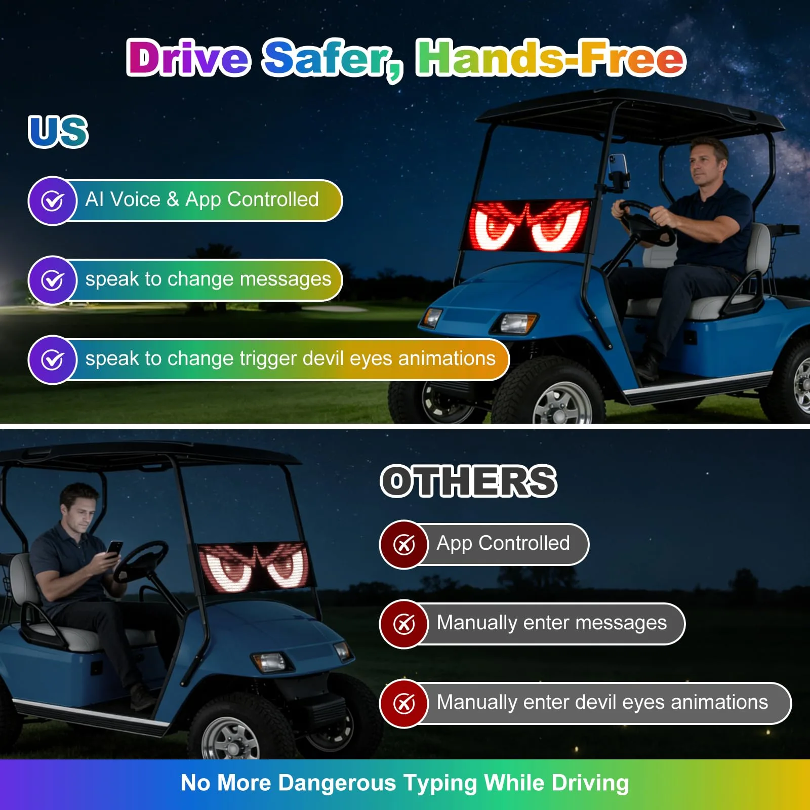 GENOUR AI Voice-Controlled Golf Cart Devil Eyes LED Light image 4