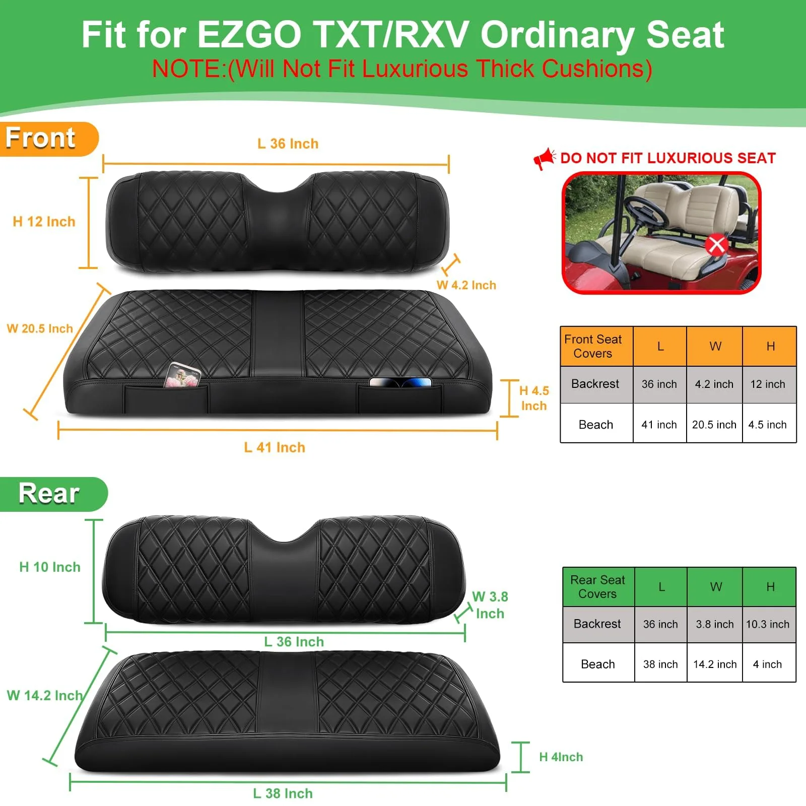 LEAPGOMAX E-Z-GO TXT/RXV Front & Rear Seat Covers image 3