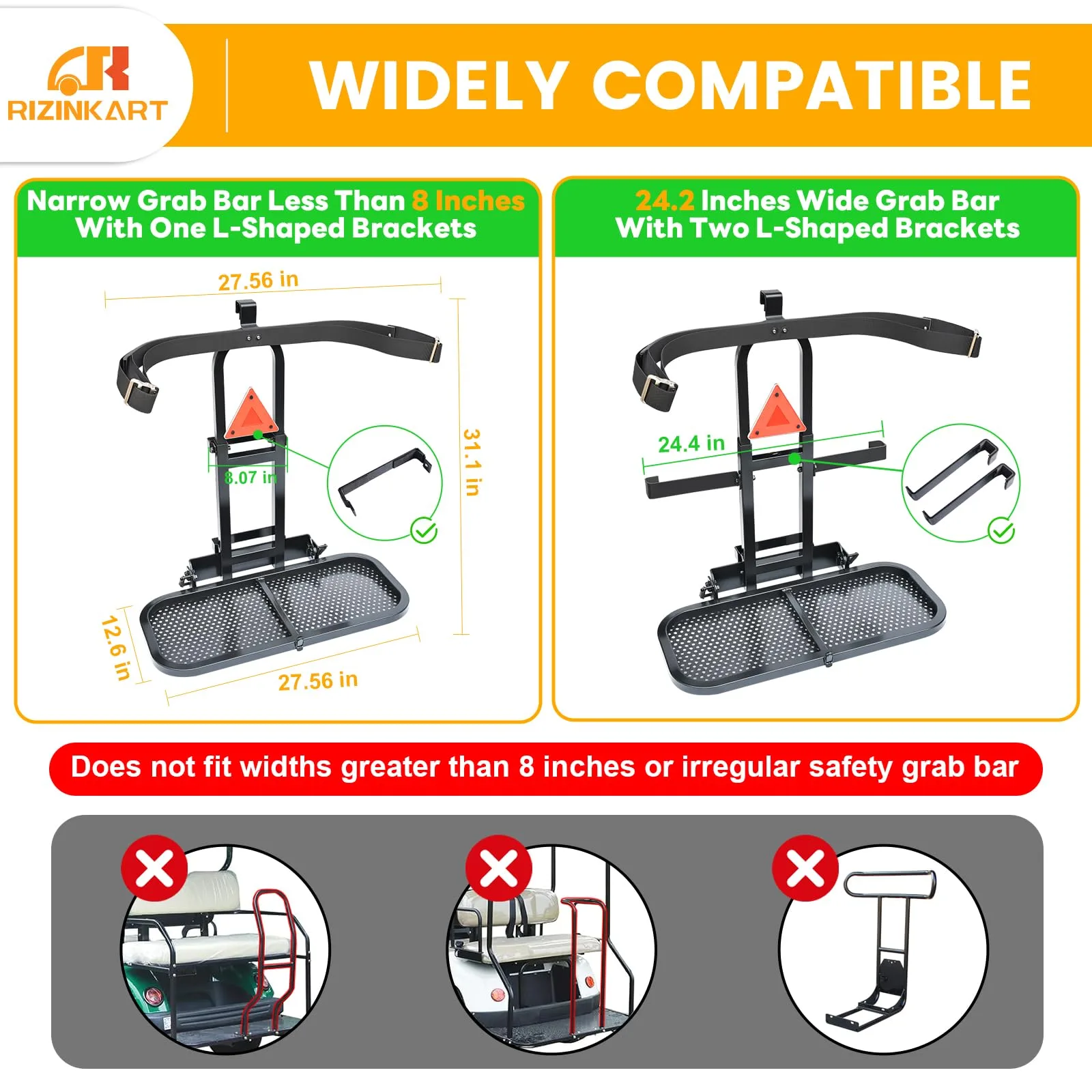 RIZINKART Foldable 2-in-1 Rear Seat Golf Bag Holder — Fits 2+2 E-Z-GO, Club Car, Yamaha image 2