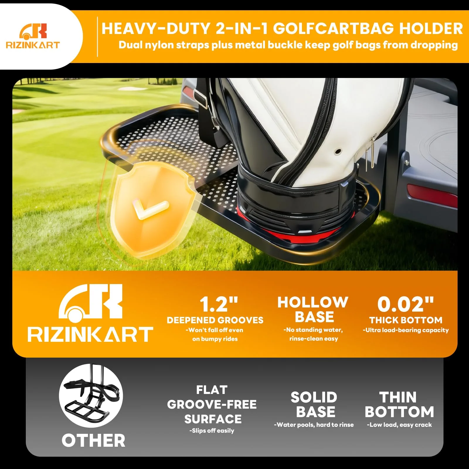 RIZINKART Foldable 2-in-1 Rear Seat Golf Bag Holder — Fits 2+2 E-Z-GO, Club Car, Yamaha image 4