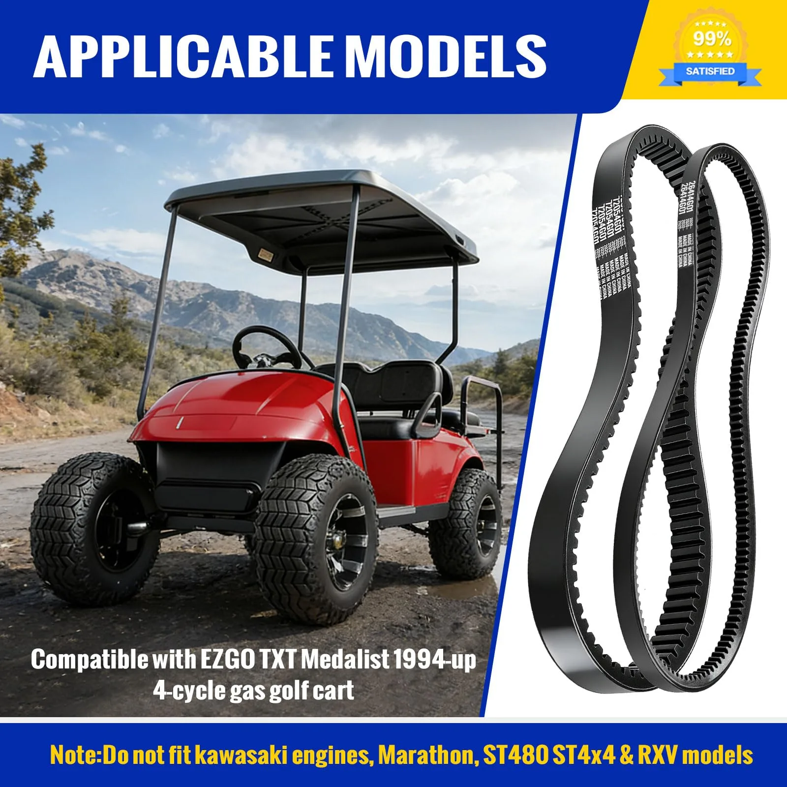 Roykaw Drive & Starter Belt Kit for EZGO TXT Gas Golf Cart image 2