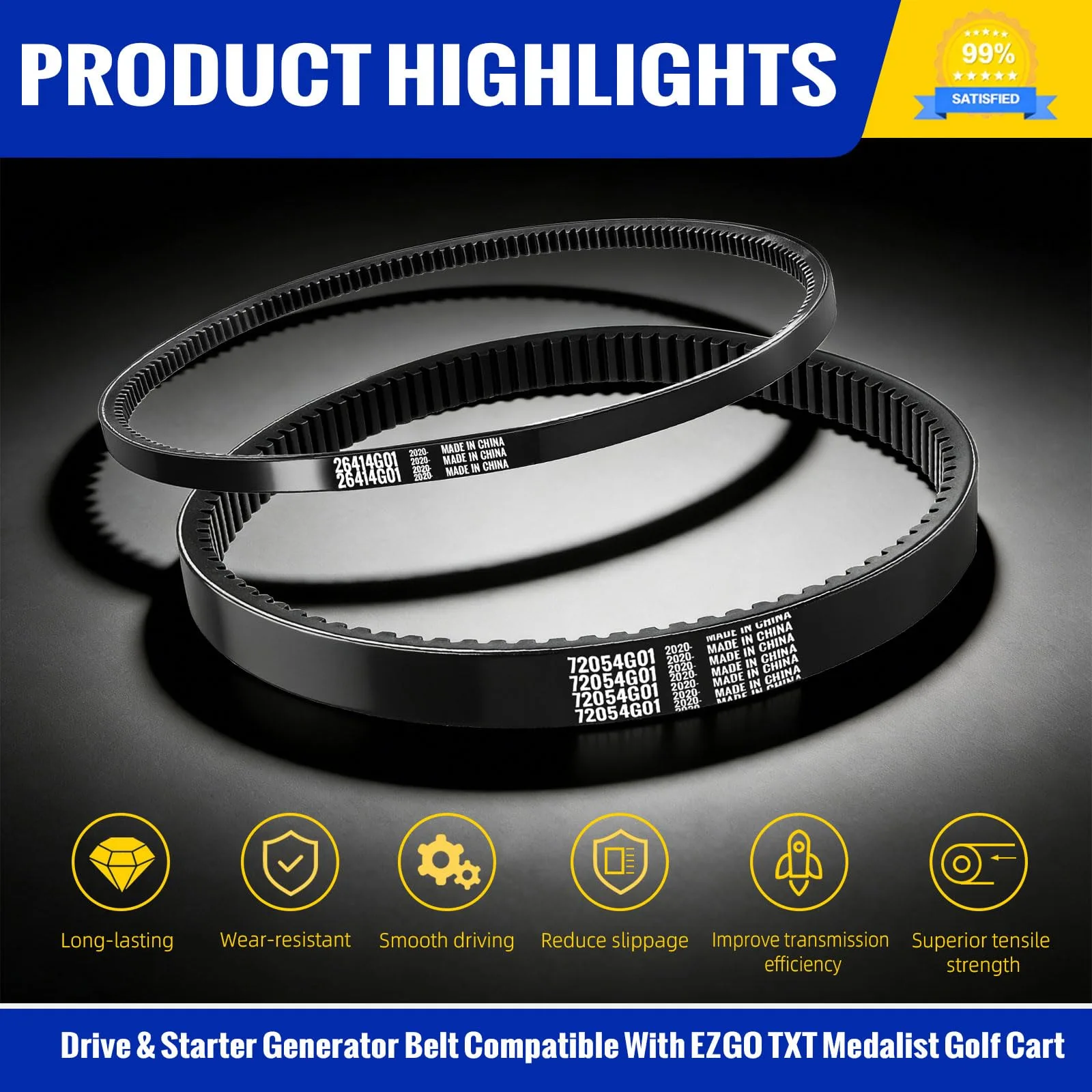 Roykaw Drive & Starter Belt Kit for EZGO TXT Gas Golf Cart image 3