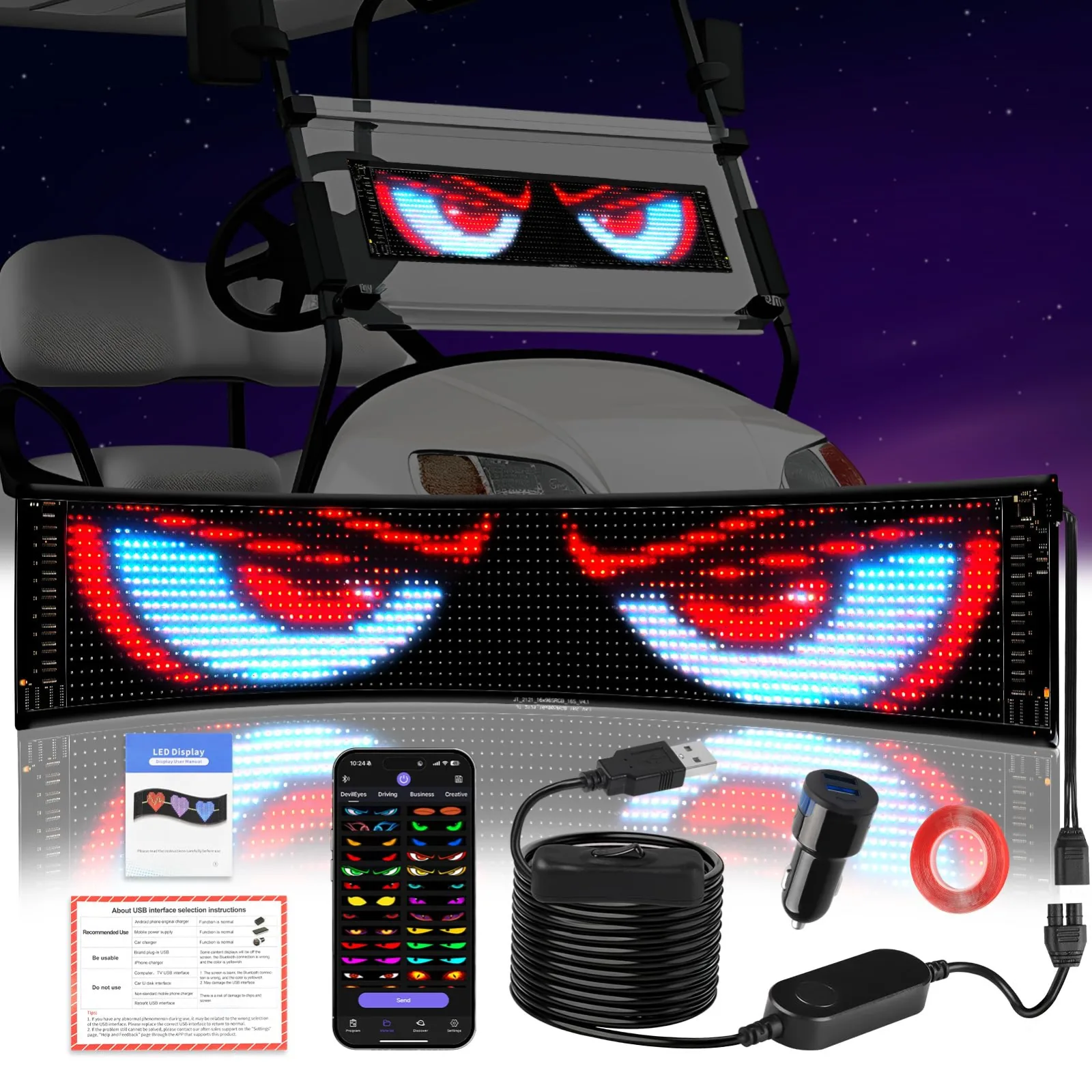Archerest 23 x 5 in Flexible LED Golf Cart Eyes Light Sign - led eyes for golf-1259