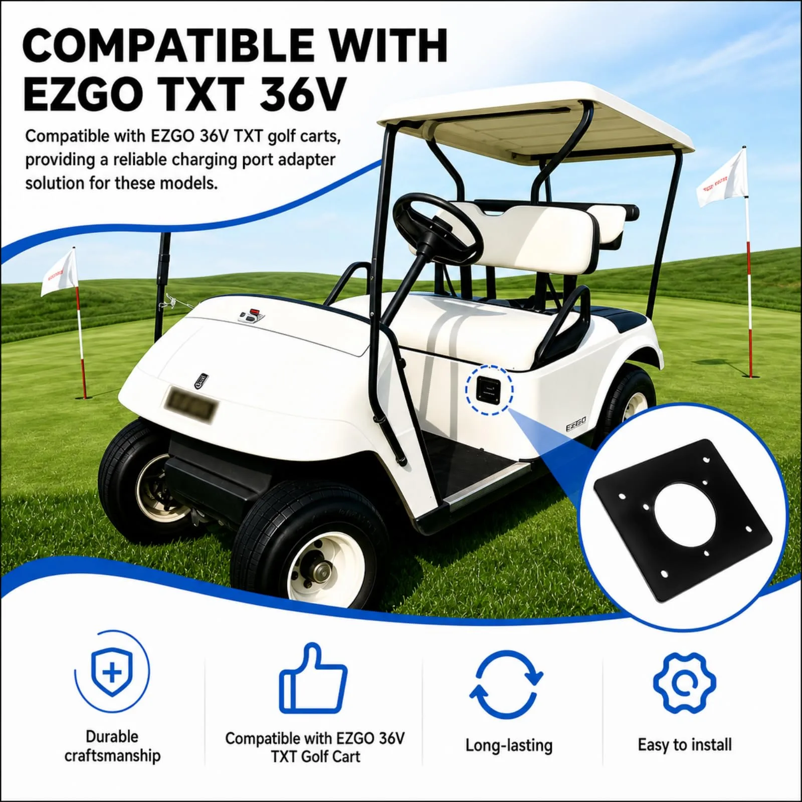 Golf Cart Charging Port Adapter for E-Z-GO TXT 36V image 4