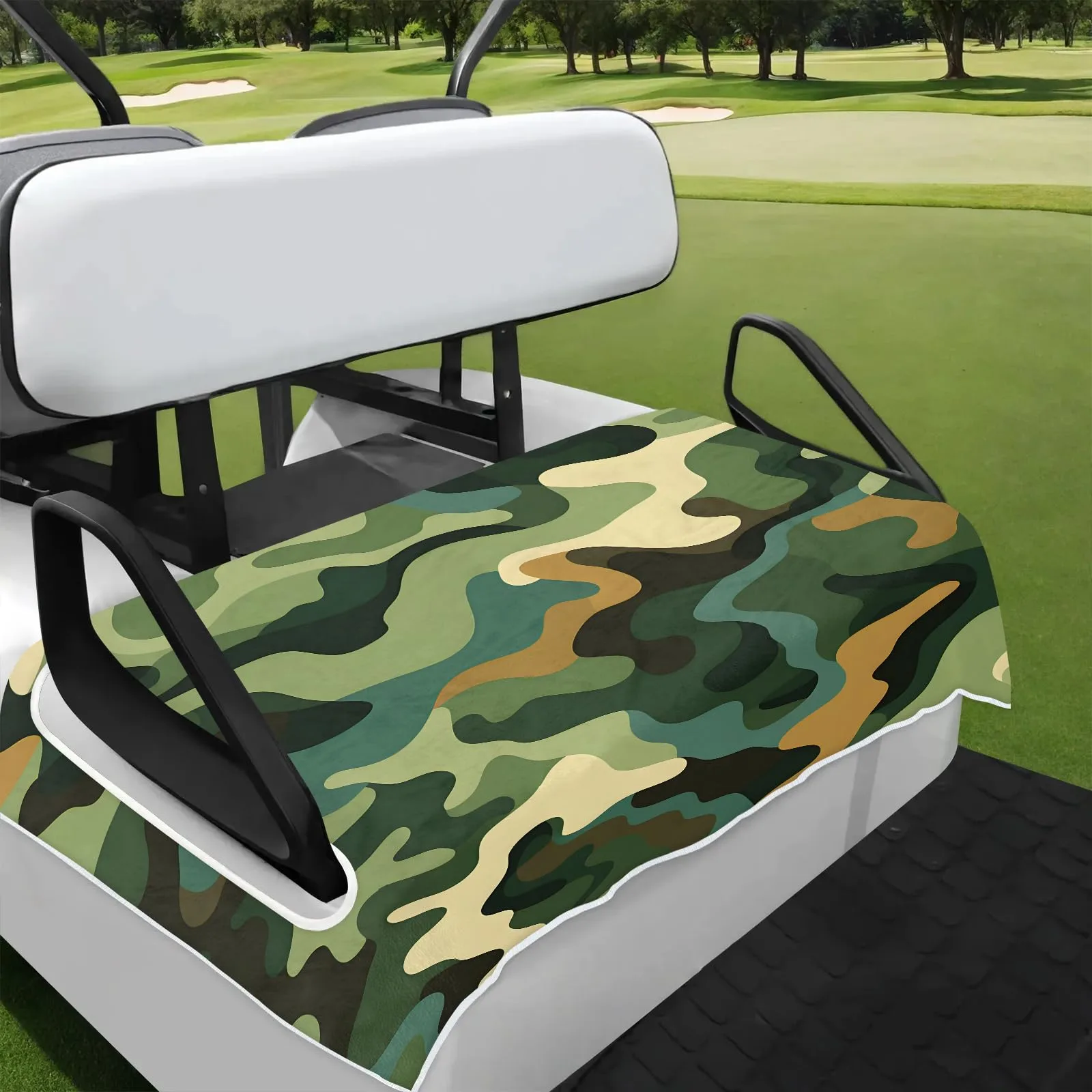 Abstract Green Camo Golf Cart Seat Covers Non-Slip Universal Towel Blanket for 2-Person Seats Golf Cart Accessories 51" x 31"