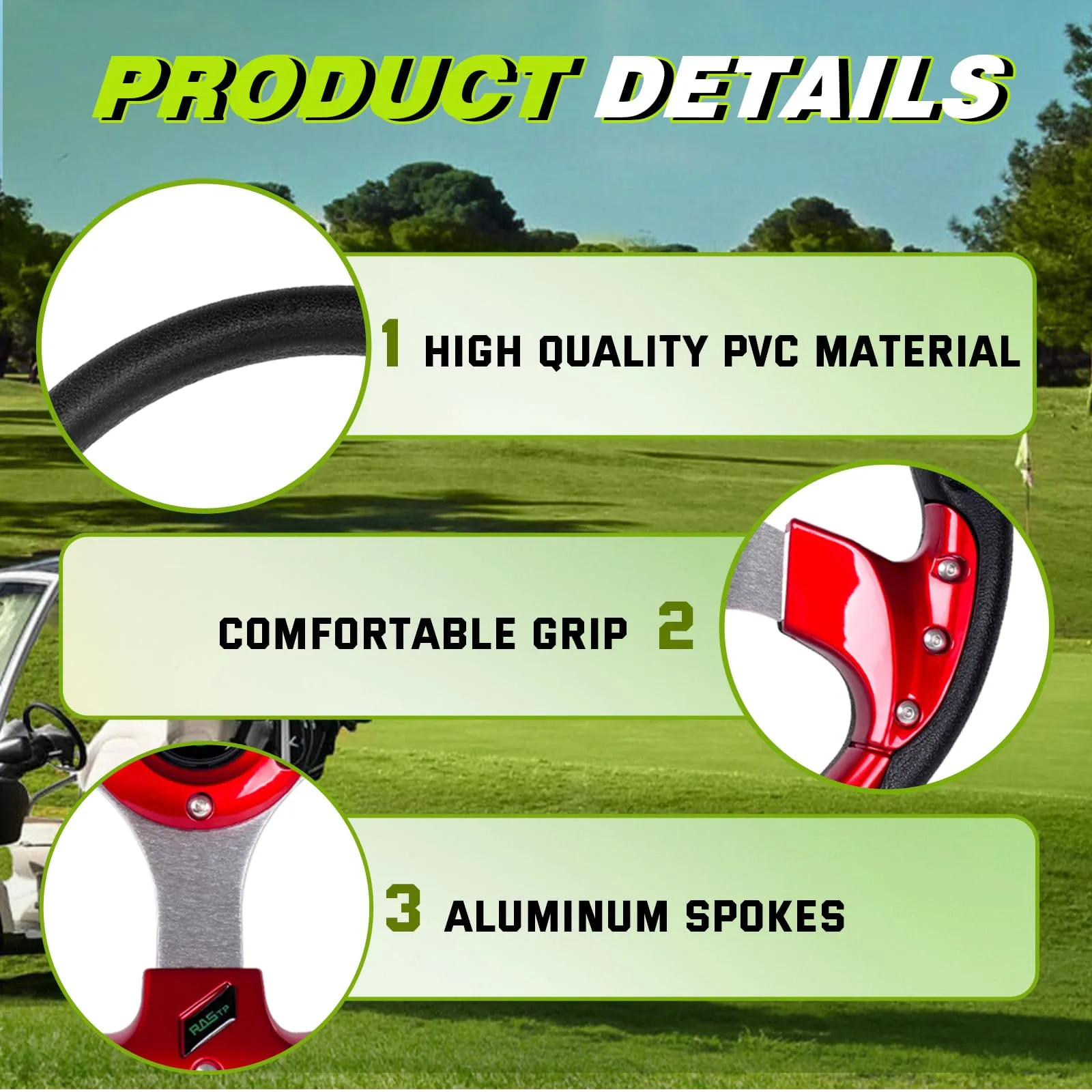 RASTP Red Golf Cart Steering Wheel RS-STW018-TP-Red image 2