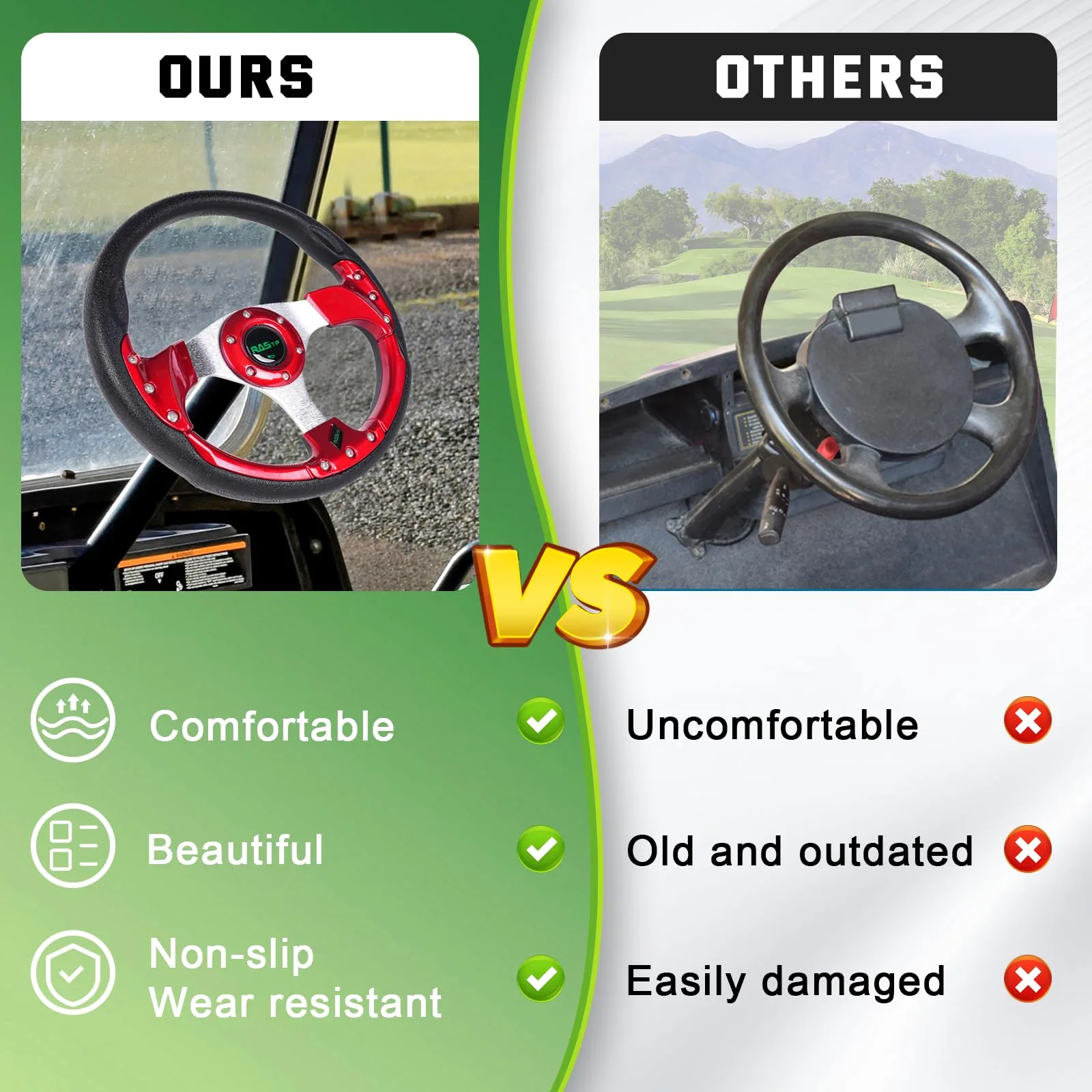 RASTP Red Golf Cart Steering Wheel RS-STW018-TP-Red image 3