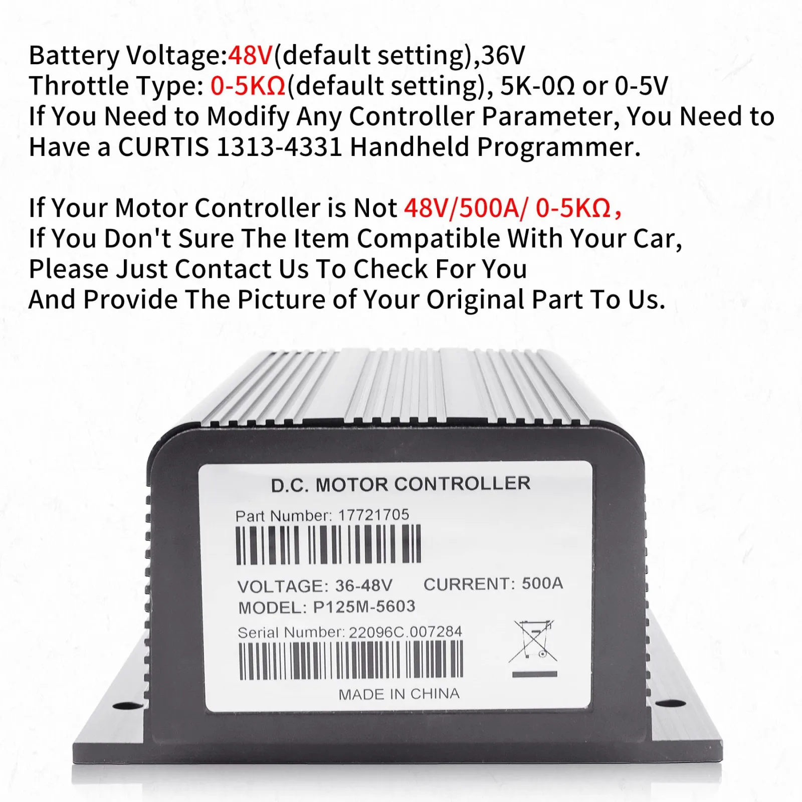 Partayoza 48V 500A Controller for Curtis 1205 Club Car DS image 2