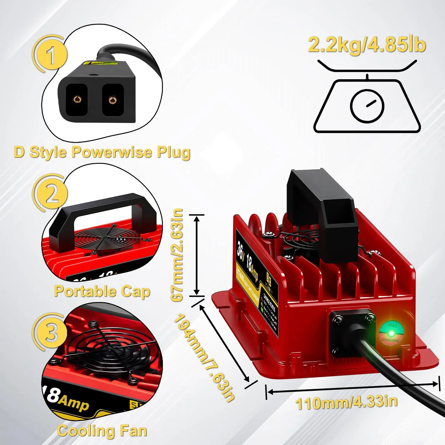 SDULIBITIY 36V 18A Charger for E-Z-GO TXT Li-Ion Carts image 3