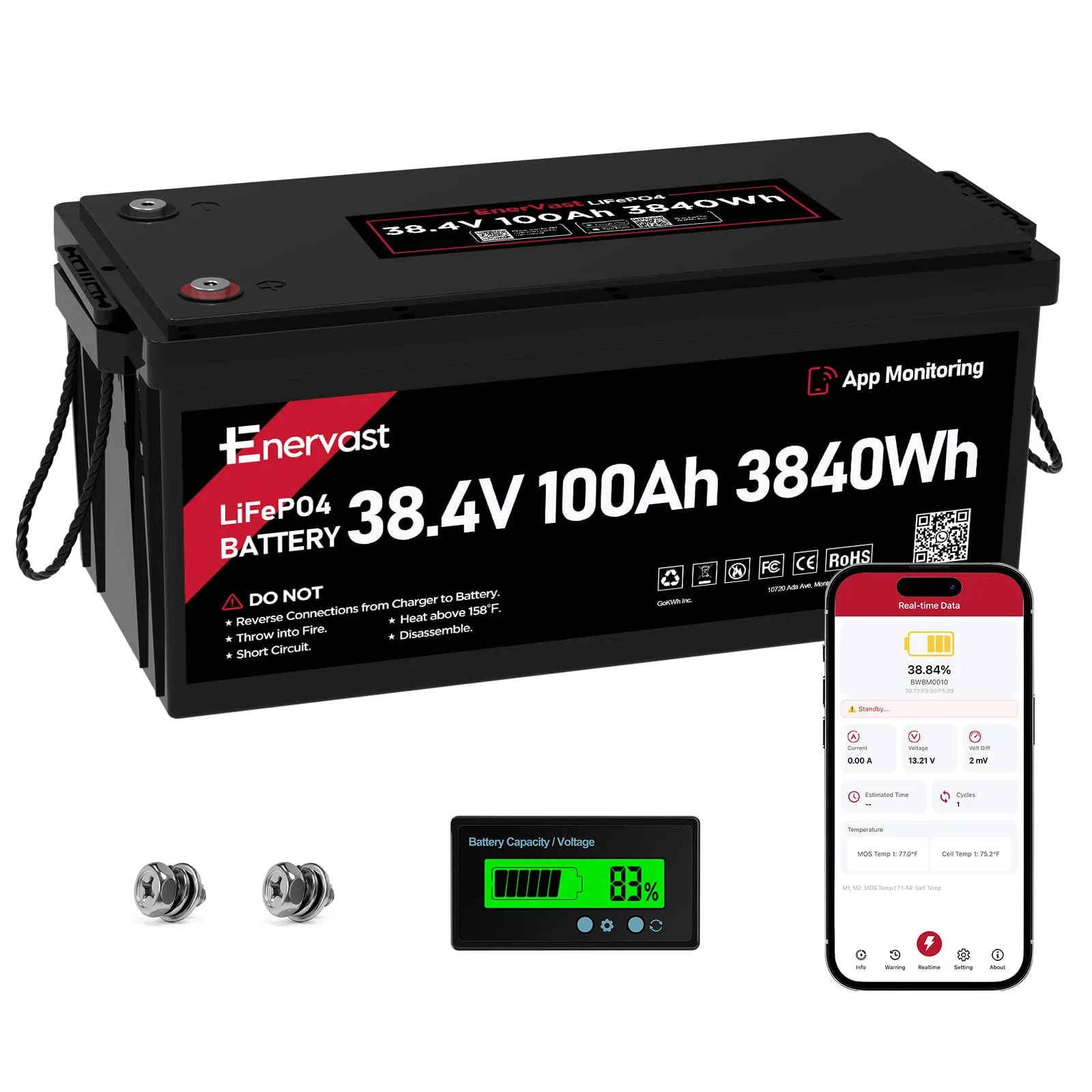 EnerVast 36V (38.4V) 100Ah LiFePO4 Golf Cart Battery