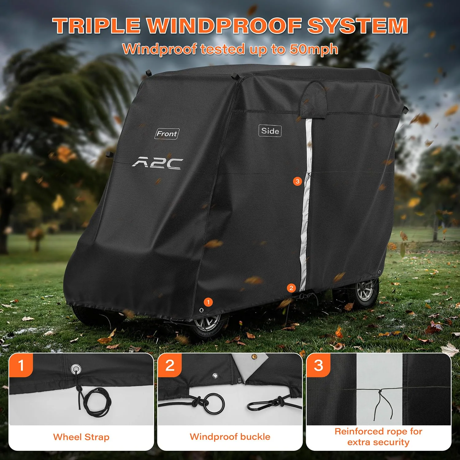 A2C Golf Cart Cover for 4-Passenger Carts, 112-Inch image 4
