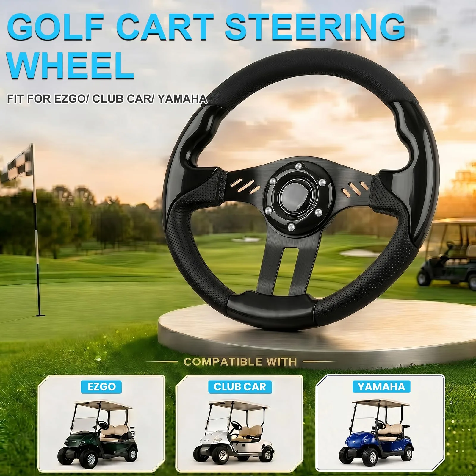 iLSKW 12.5-Inch Golf Cart Steering Wheel, Black image 4