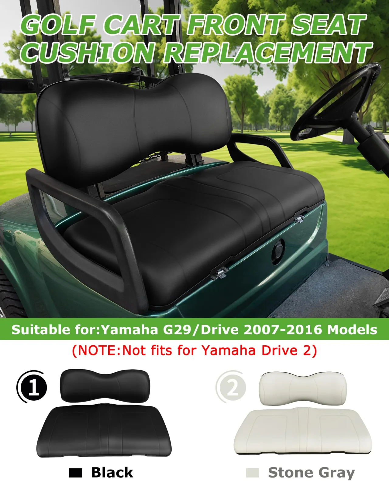 HEOHOU Front Seat Cushion Assembly for Yamaha G29/Drive (2007-2016) HH-GCFSS-G29-Black image 2