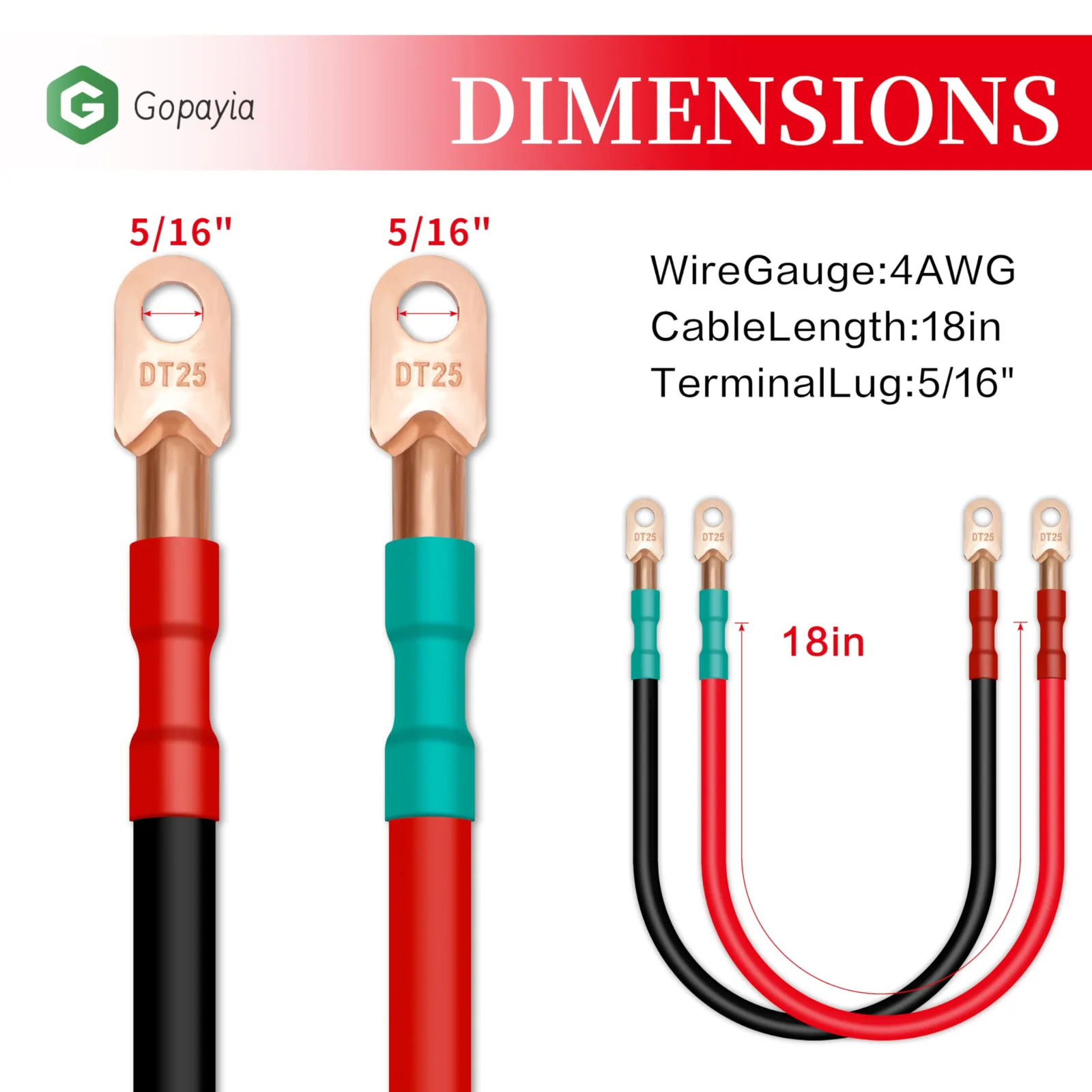 Gopayia 4 AWG Battery Cables for E-Z-GO TXT 18-Inch image 2
