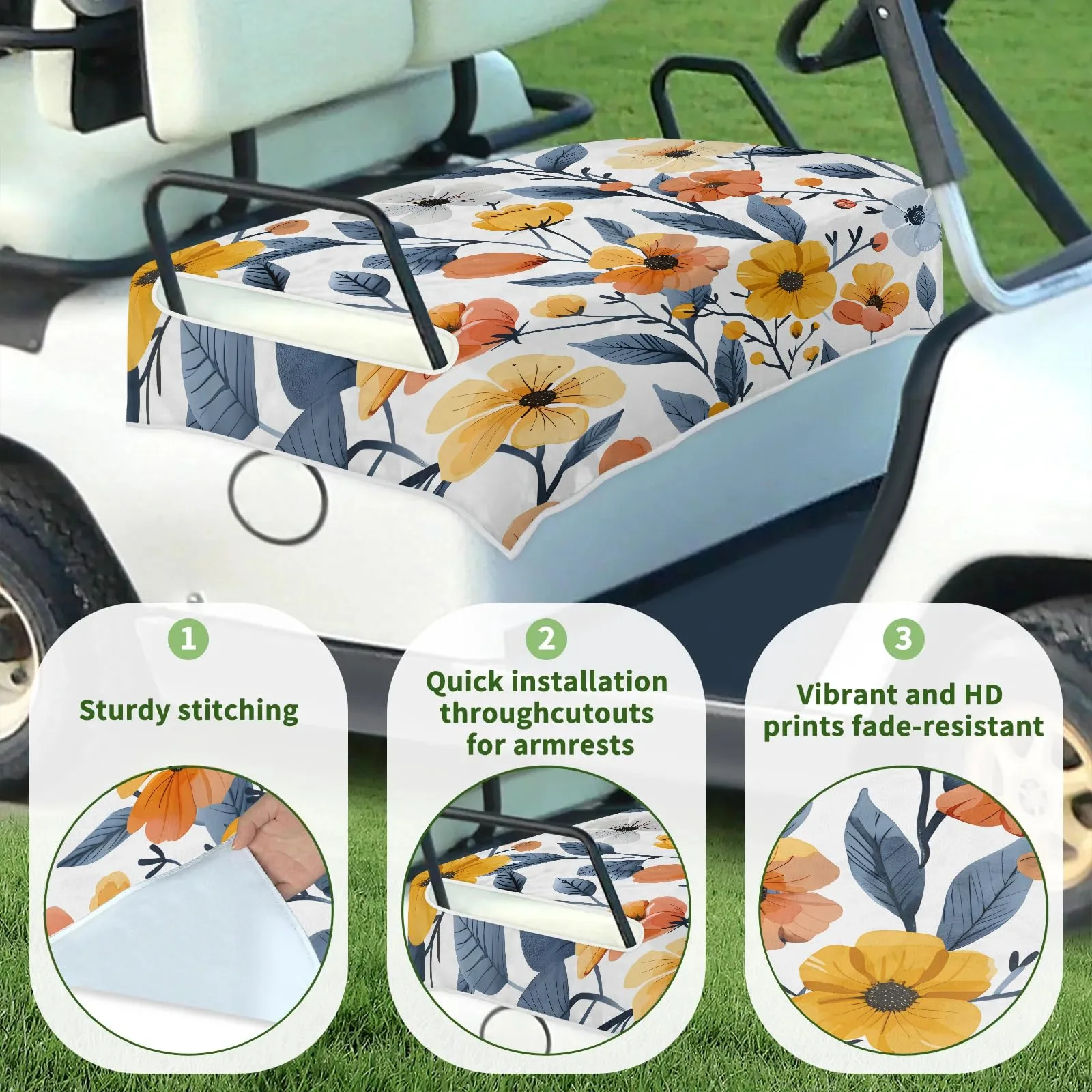 Tiveruda Floral Golf Cart Seat Cover for Double Seats image 3