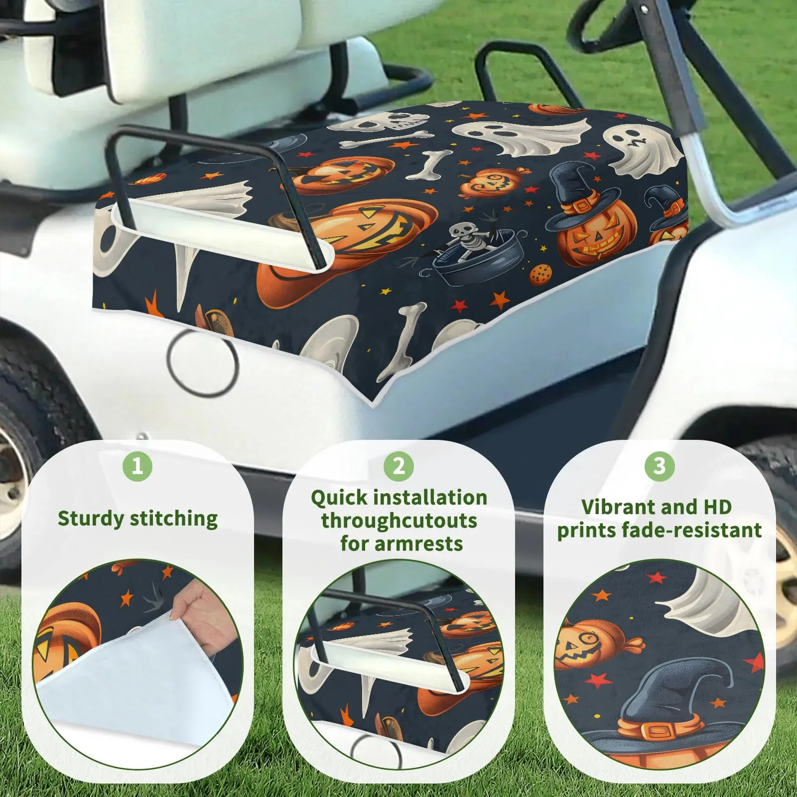Tiveruda Halloween Ghost Bone Golf Cart Seat Cover image 3