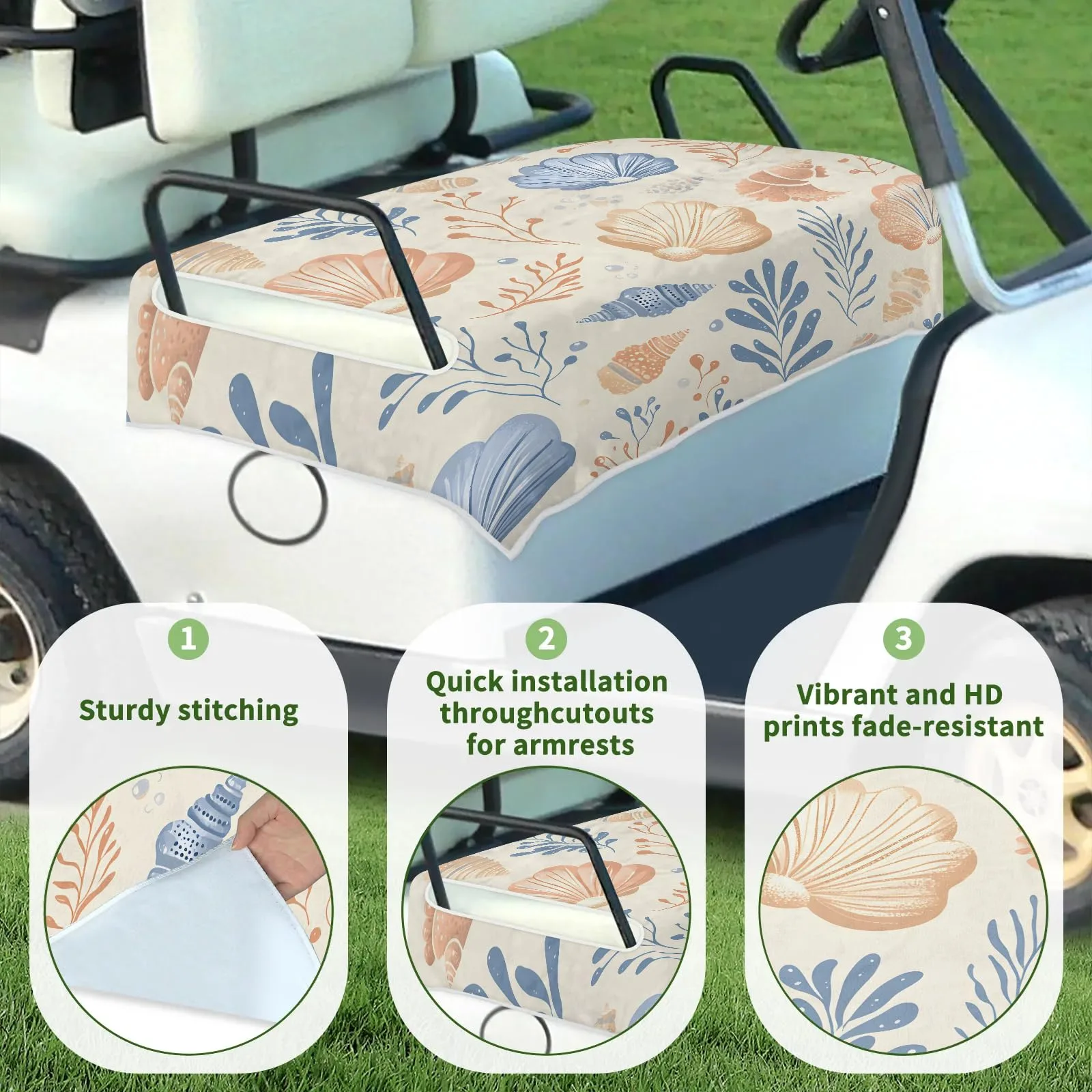 Tiveruda Ocean Shell Golf Cart Seat Cover, 51 x 31 in image 3