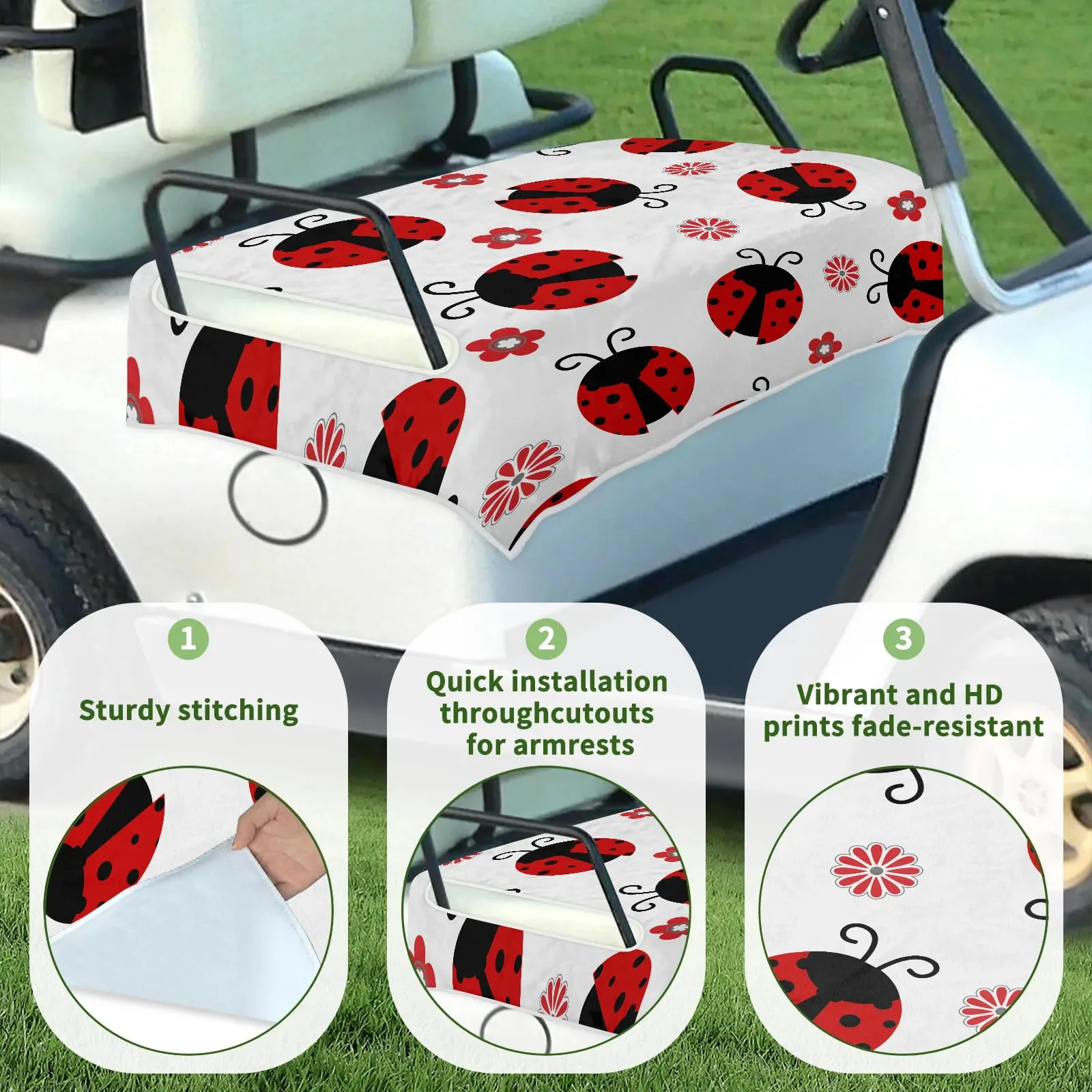 Tiveruda Red Ladybug Golf Cart Seat Cover, 51 x 31 in image 3