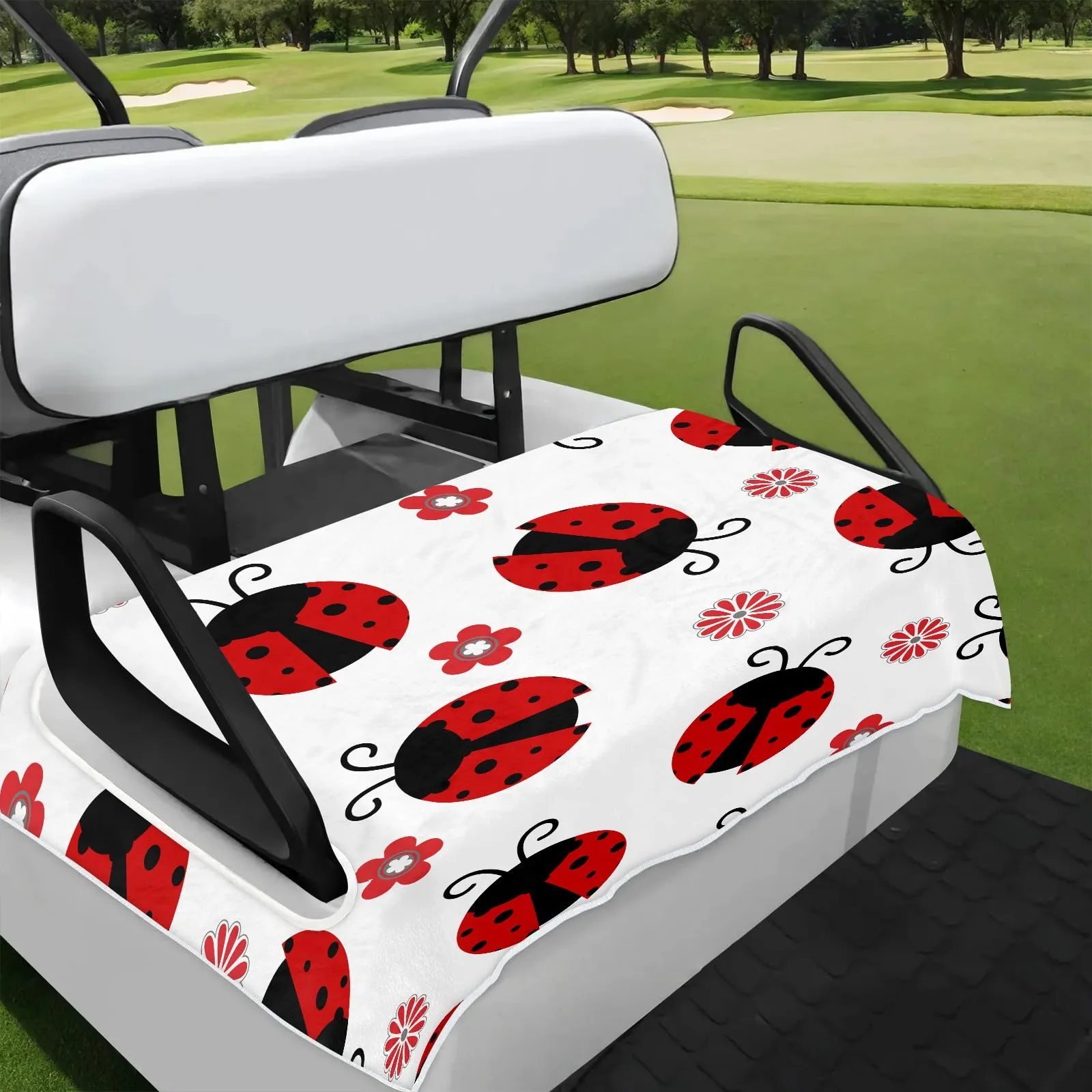 Tiveruda Red Ladybug Golf Cart Seat Cover, 51 x 31 in