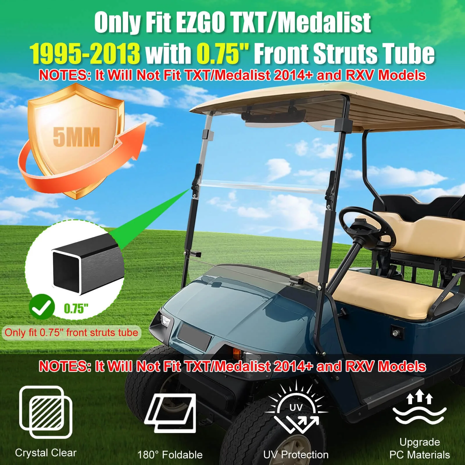 LEAPGOMAX LPWS001 Windshield for E-Z-GO TXT 1995-2013 image 2