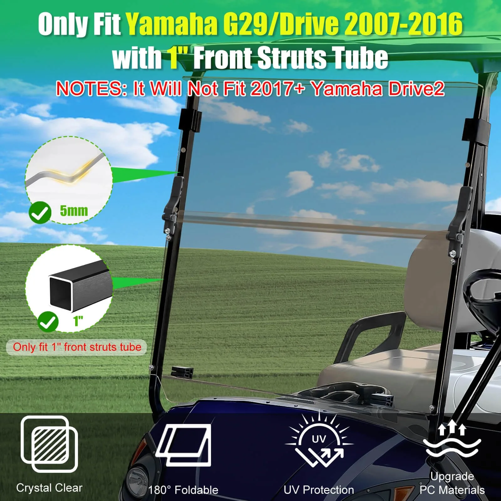 LEAPGOMAX Tinted Windshield for Yamaha G29/Drive 2007-2016 image 2