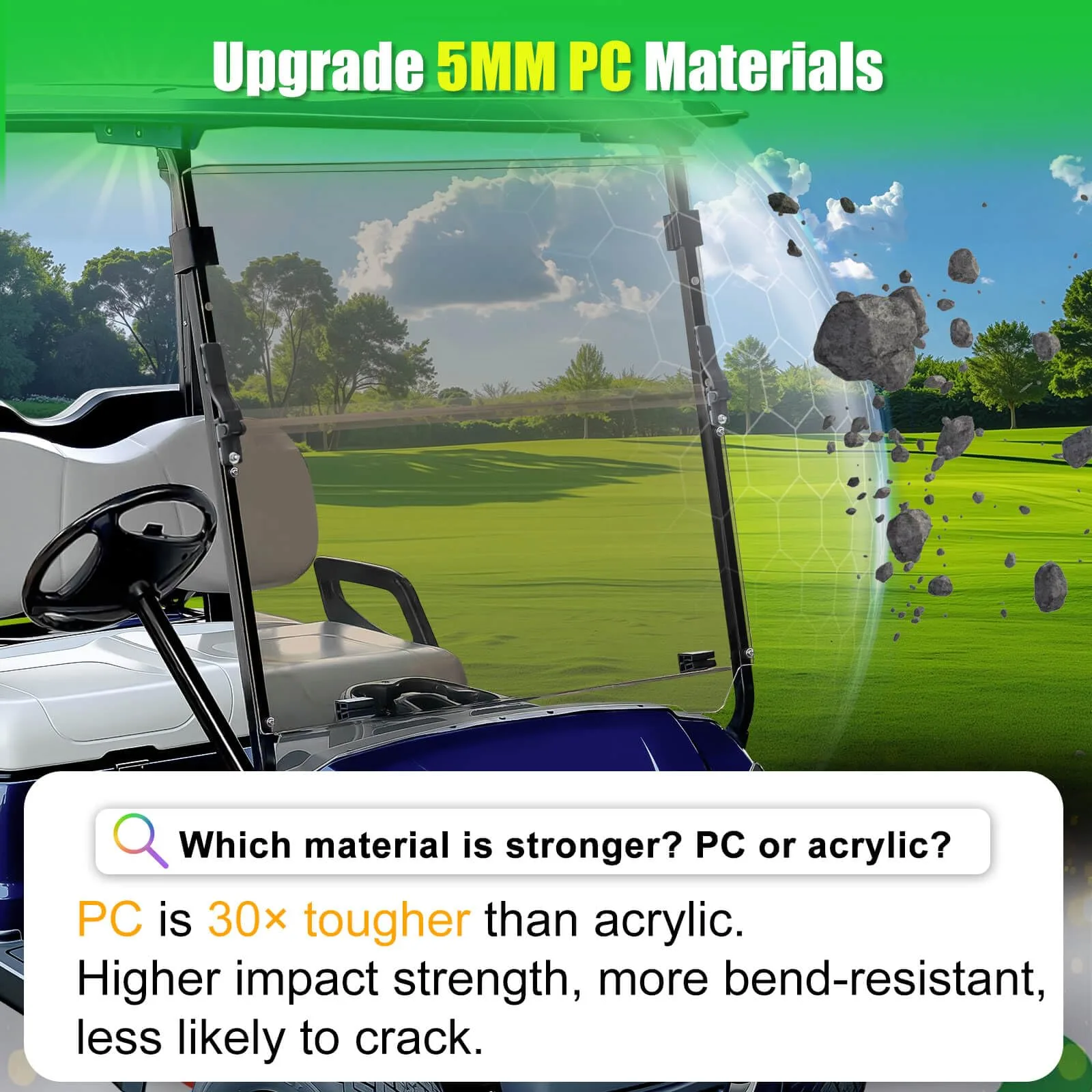 LEAPGOMAX Tinted Windshield for Yamaha G29/Drive 2007-2016 image 3