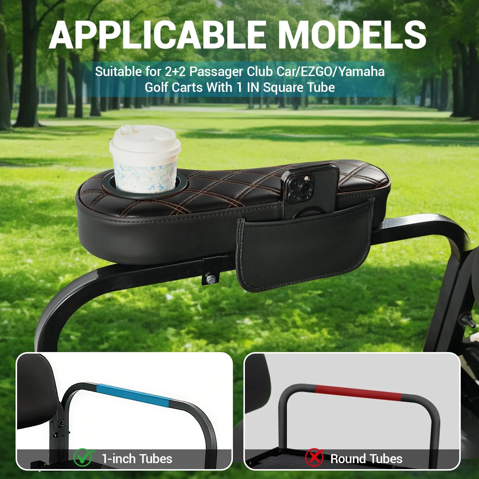 CartClan CT-0188 Rear Diamond Armrest with Cup Holder — Fits 1" Square Tube image 2