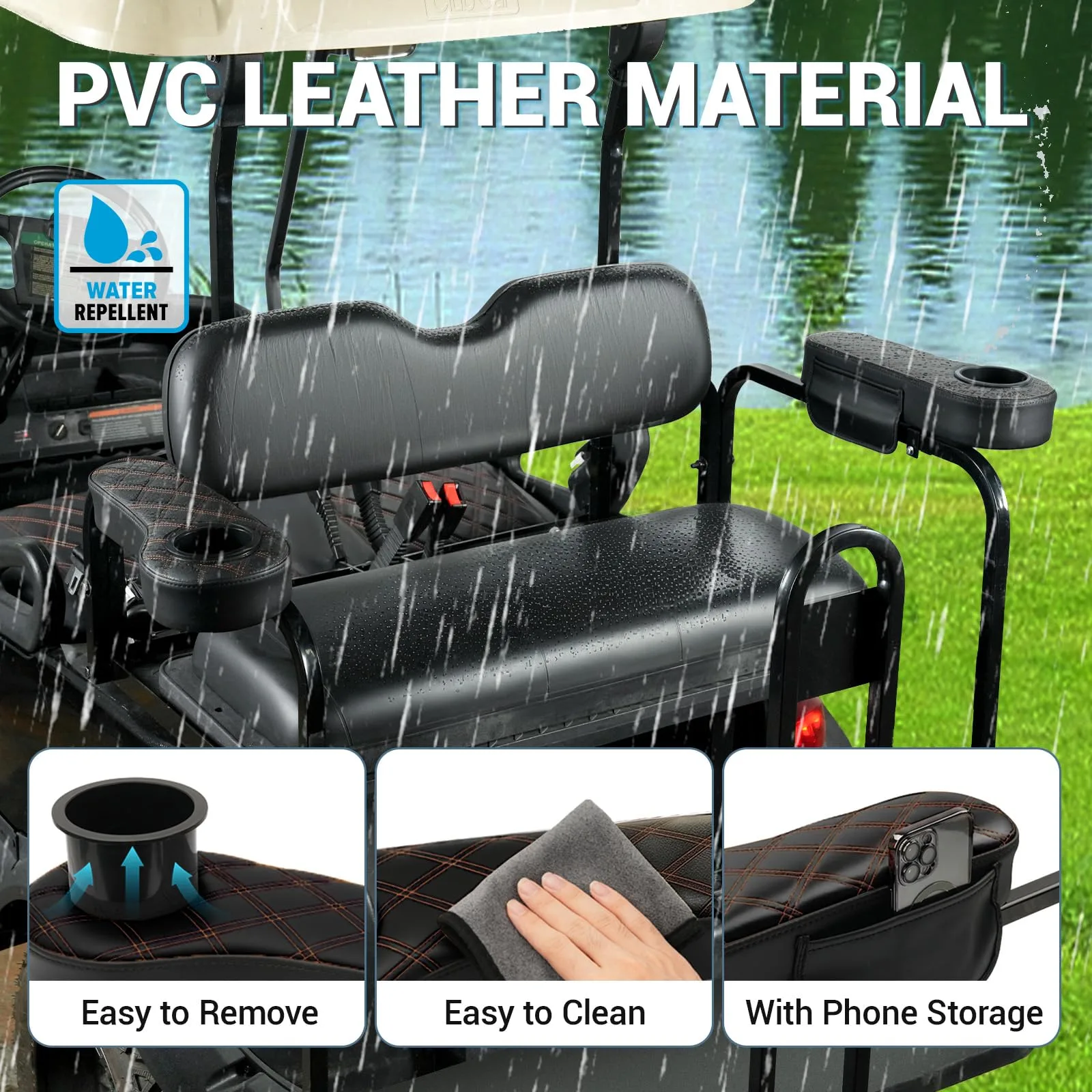 CartClan CT-0188 Rear Diamond Armrest with Cup Holder — Fits 1" Square Tube image 3