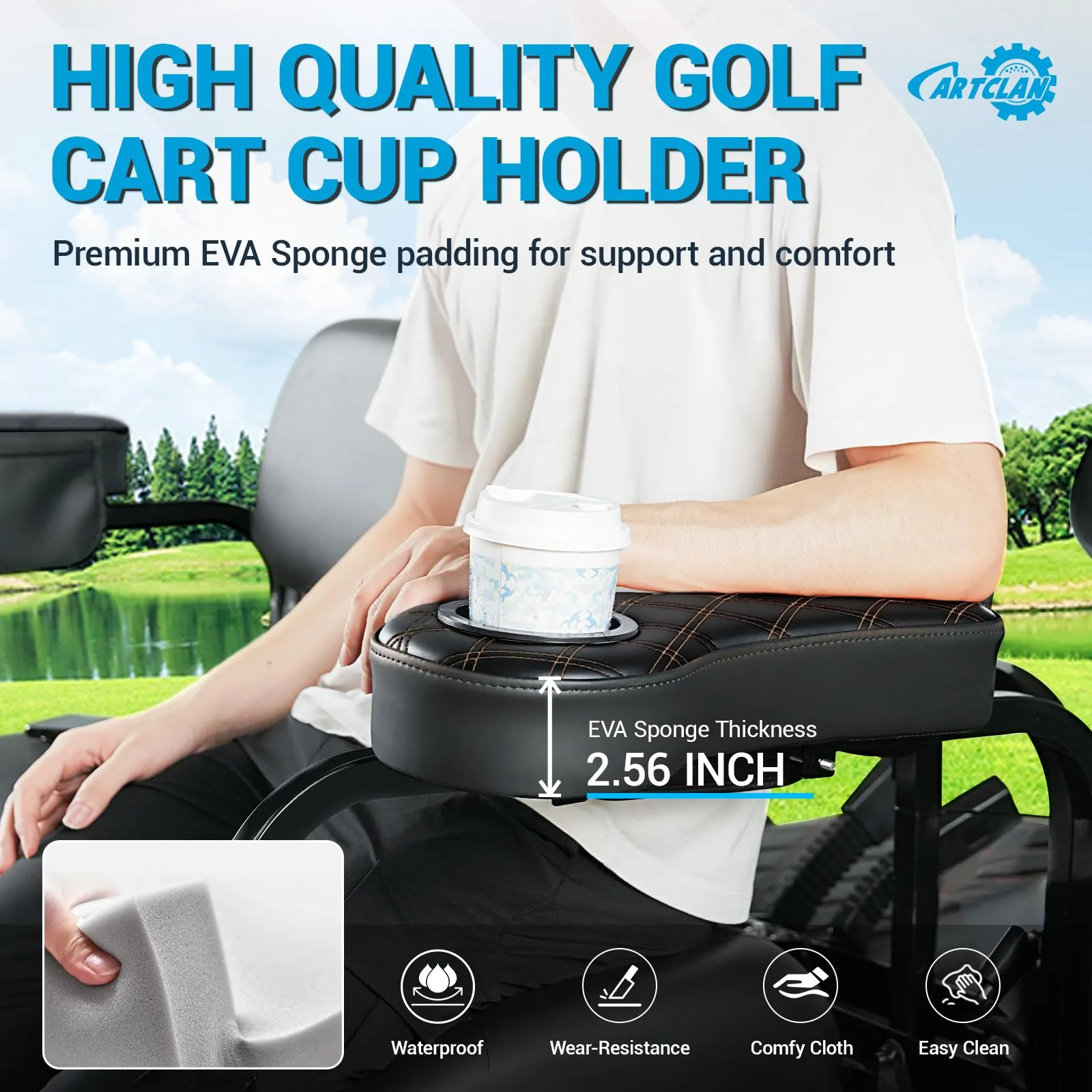 CartClan CT-0188 Rear Diamond Armrest with Cup Holder — Fits 1" Square Tube image 4