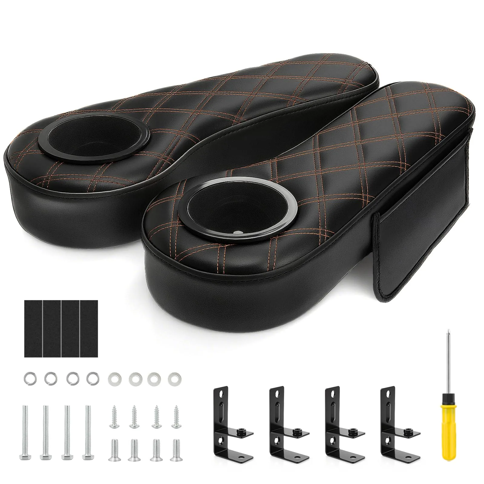 CartClan CT-0188 Rear Diamond Armrest with Cup Holder — Fits 1" Square Tube