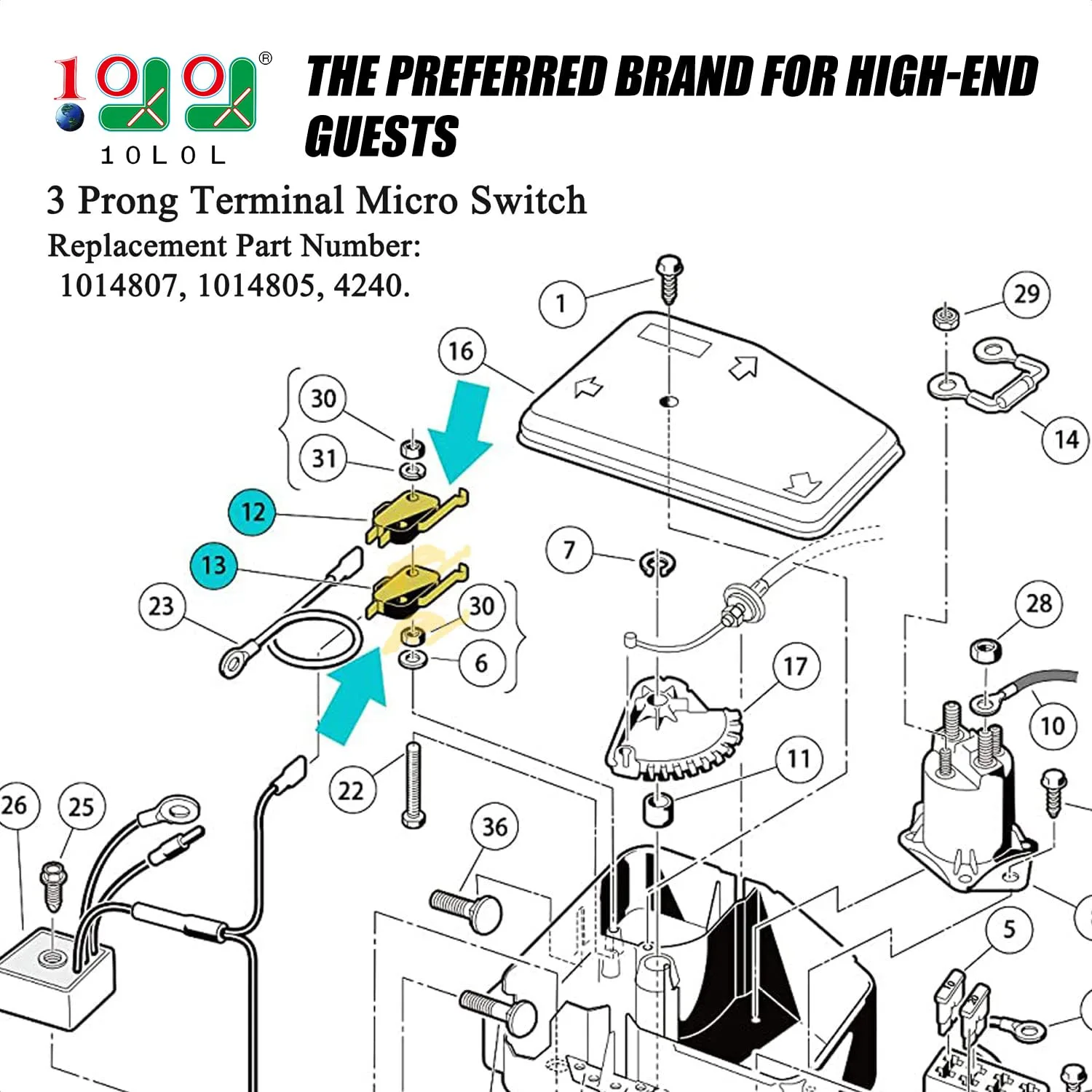 10L0L 4240 3-Prong Micro Switch for Club Car Golf Carts image 2