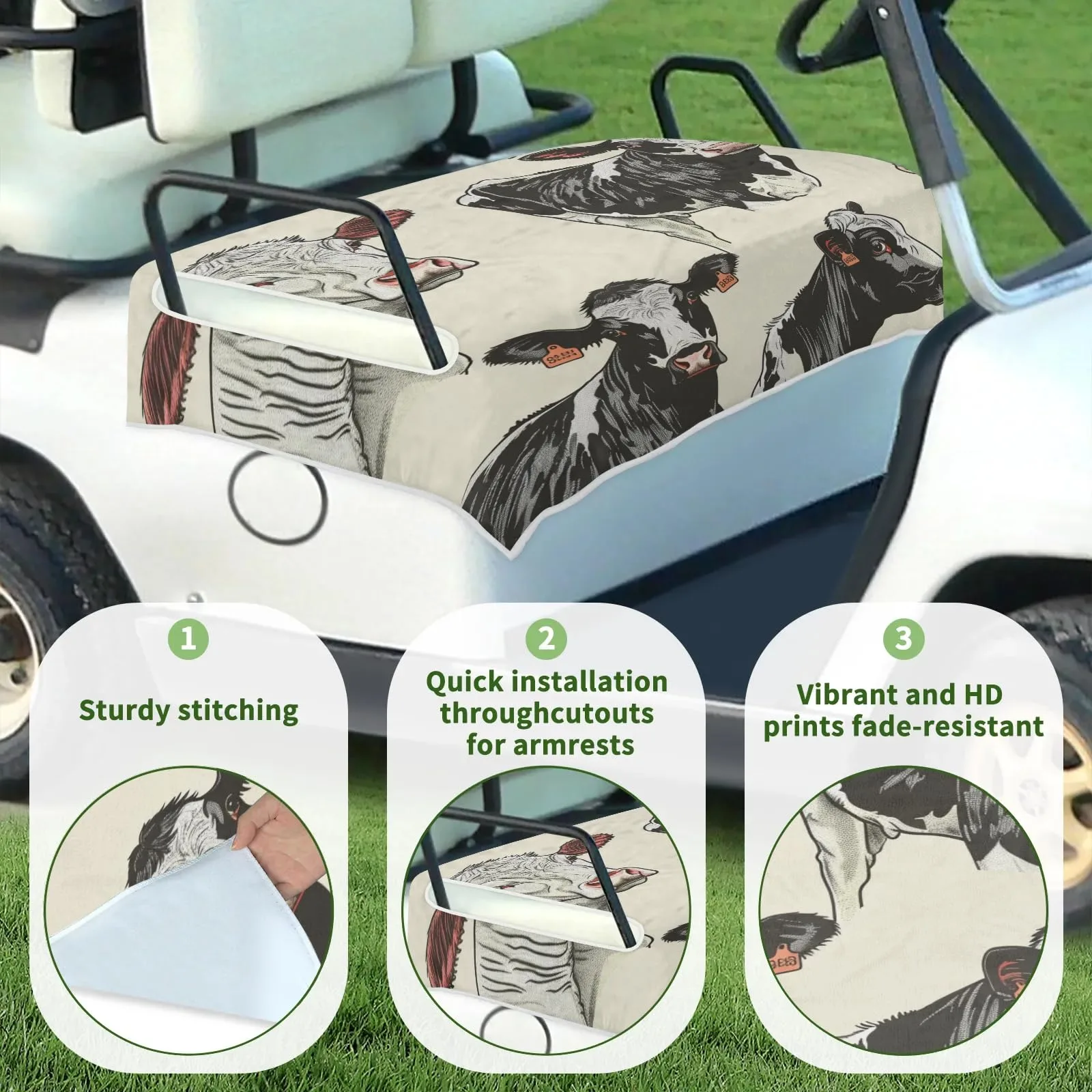 Tiveruda Cow Pattern Golf Cart Seat Cover, 51 x 31 in image 3