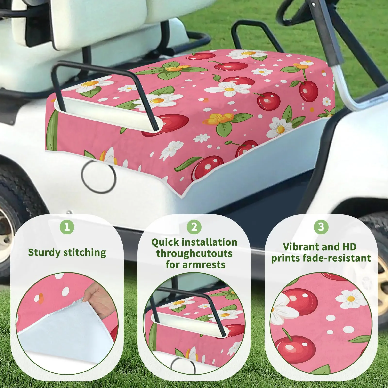 Tiveruda Pink Cherry Golf Cart Seat Cover, 51 x 31 in image 3