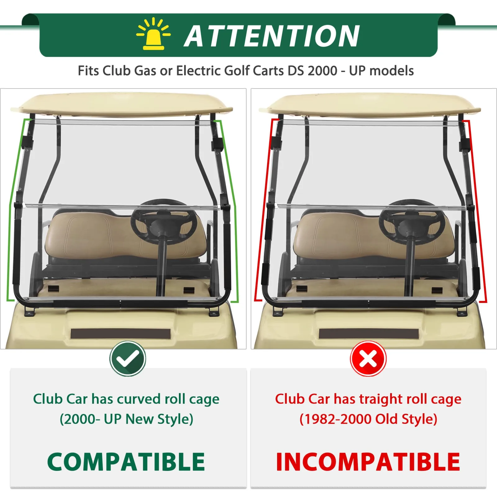 10L0L Foldable Windshield for Club Car DS 2000-Up image 3