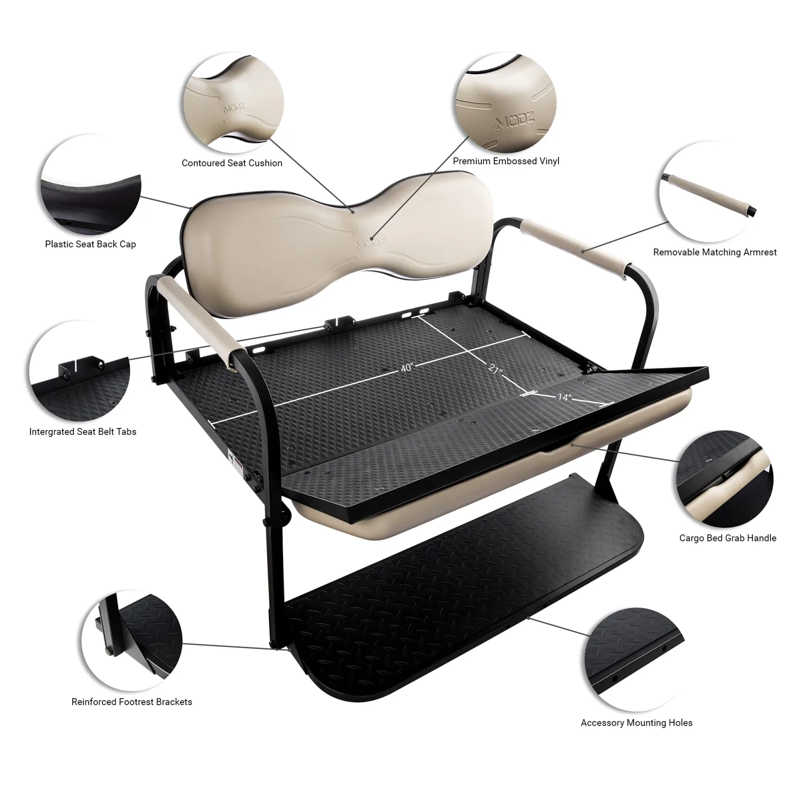 Golf Cart King MODZ Flip4 Rear Seat Kit for Yamaha G29 Drive (2007–2017) - Stone Gray image 3