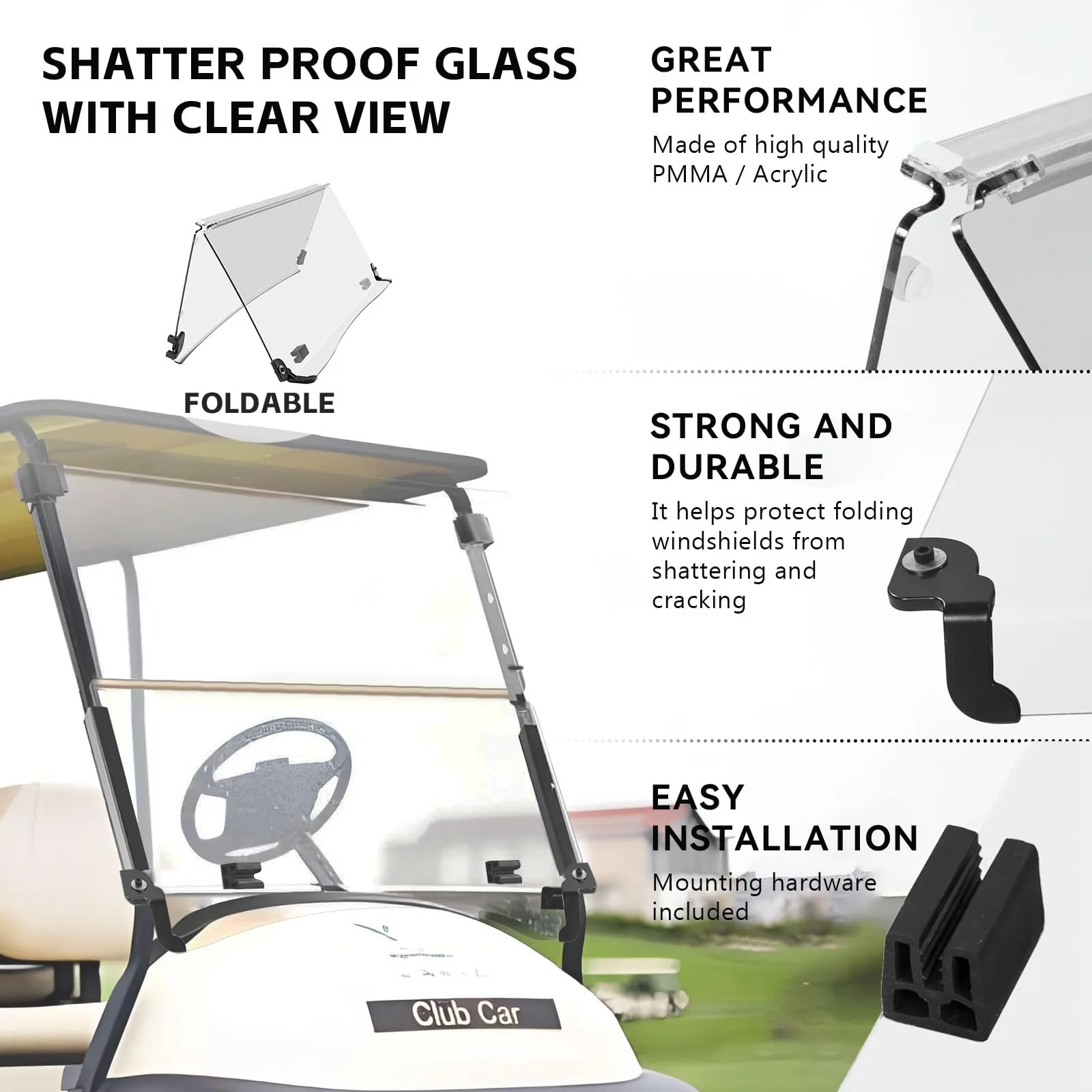 VPAHub Flip-Flop Windshield for Club Car Precedent & Tempo image 3
