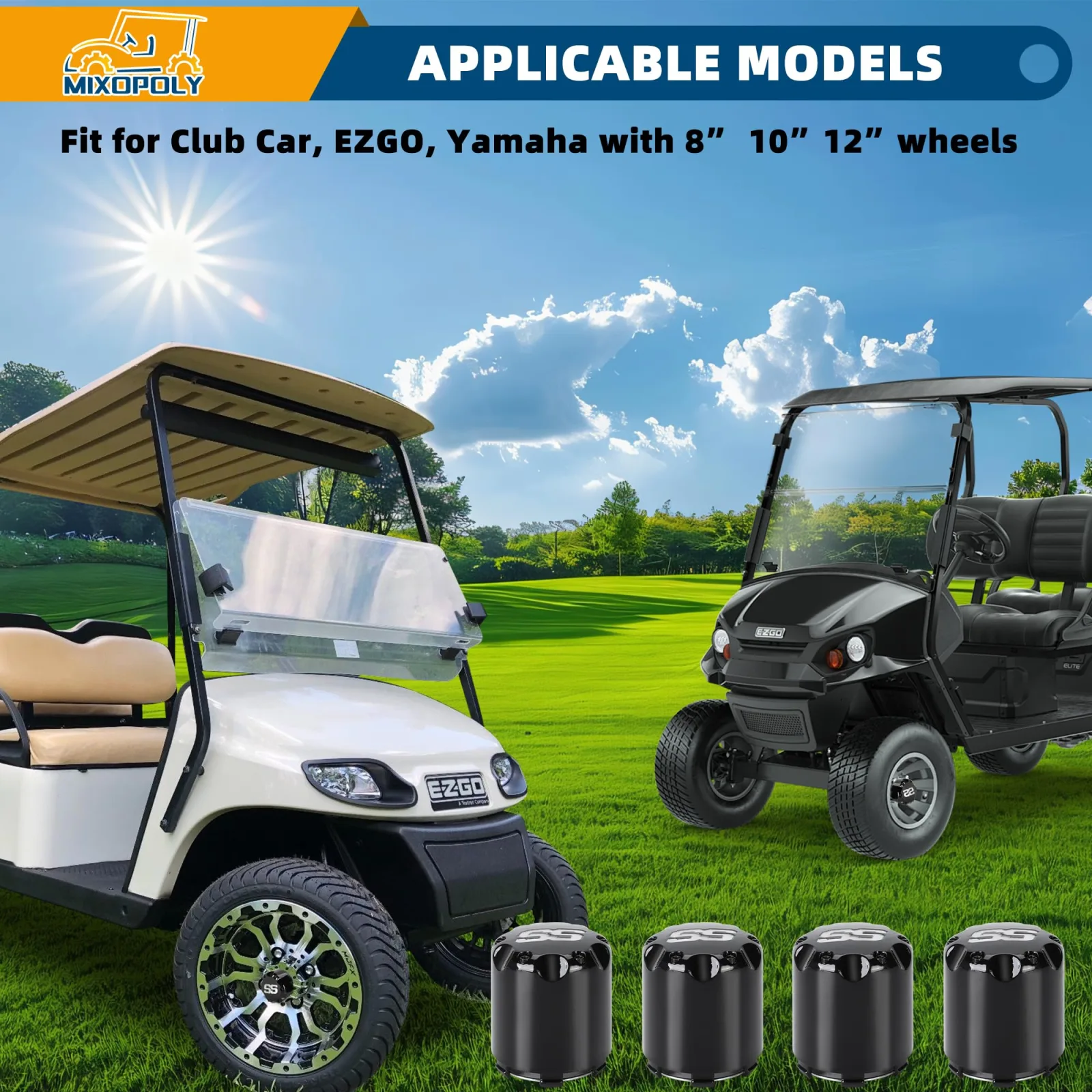 Mixopoly Golf Cart Wheel Center Hub Caps for Alloy Wheels image 3