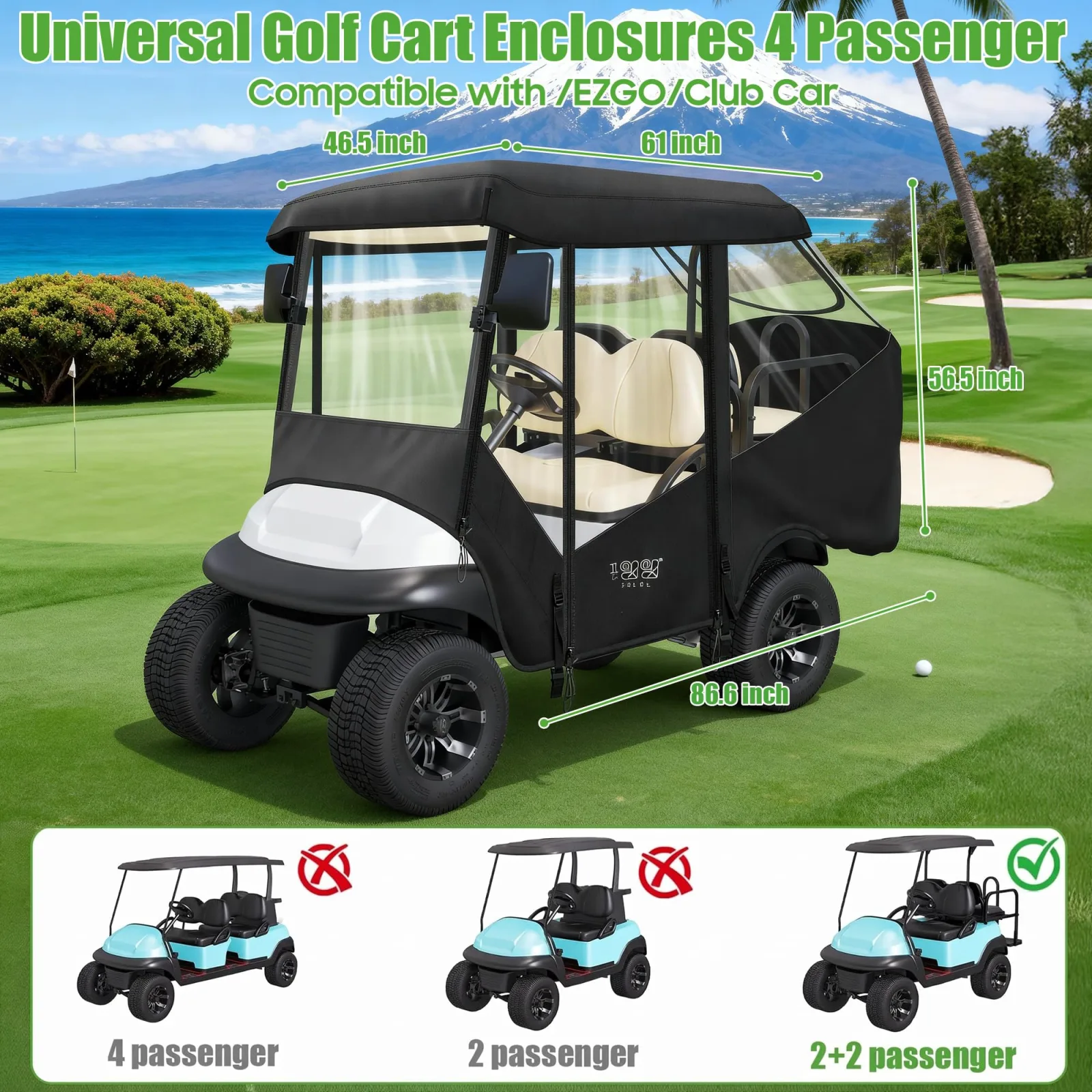 10L0L 4-Passenger Golf Cart Enclosure for EZGO and Club Car image 3
